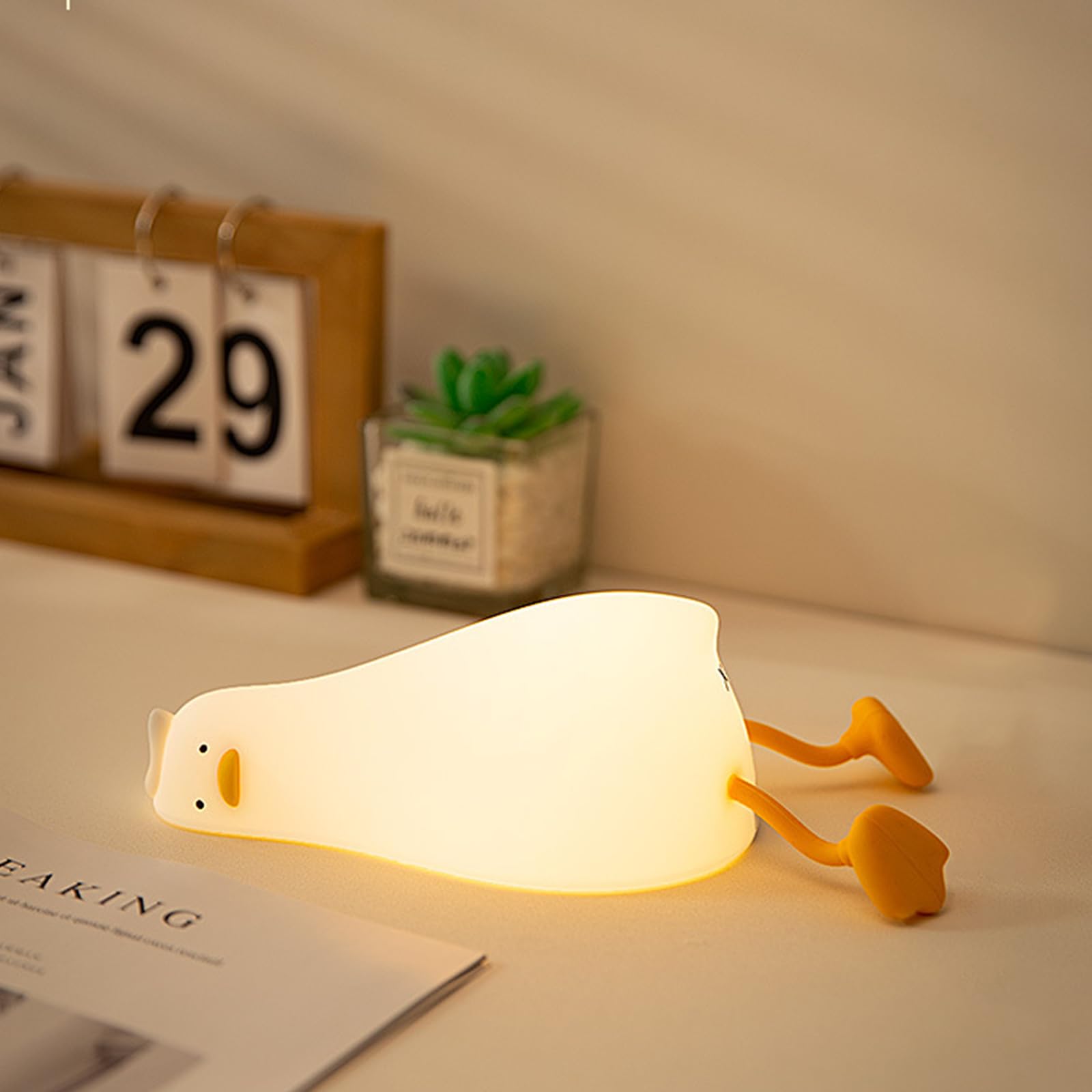 Lying Flat Duck Night Light, Silicone Ducky Lay Lamp for Sleeping, USB Rechargeable LED Squishy Lamp with Touch Sensor & Timer & Dimmer for Kids Nursery Baby Boy Gifts Cute Room Decor Bedroom Decor