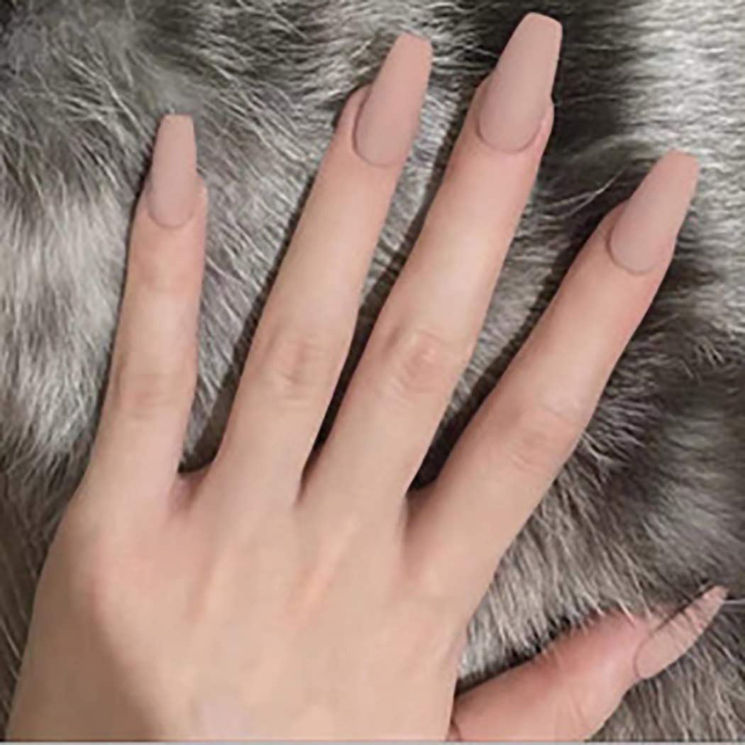 Woeoe Matte Press on Nails Solid Color Nude Long Fake Nail Coffin Full Cover Artificial False Nials for Women and Girls (24Pcs)