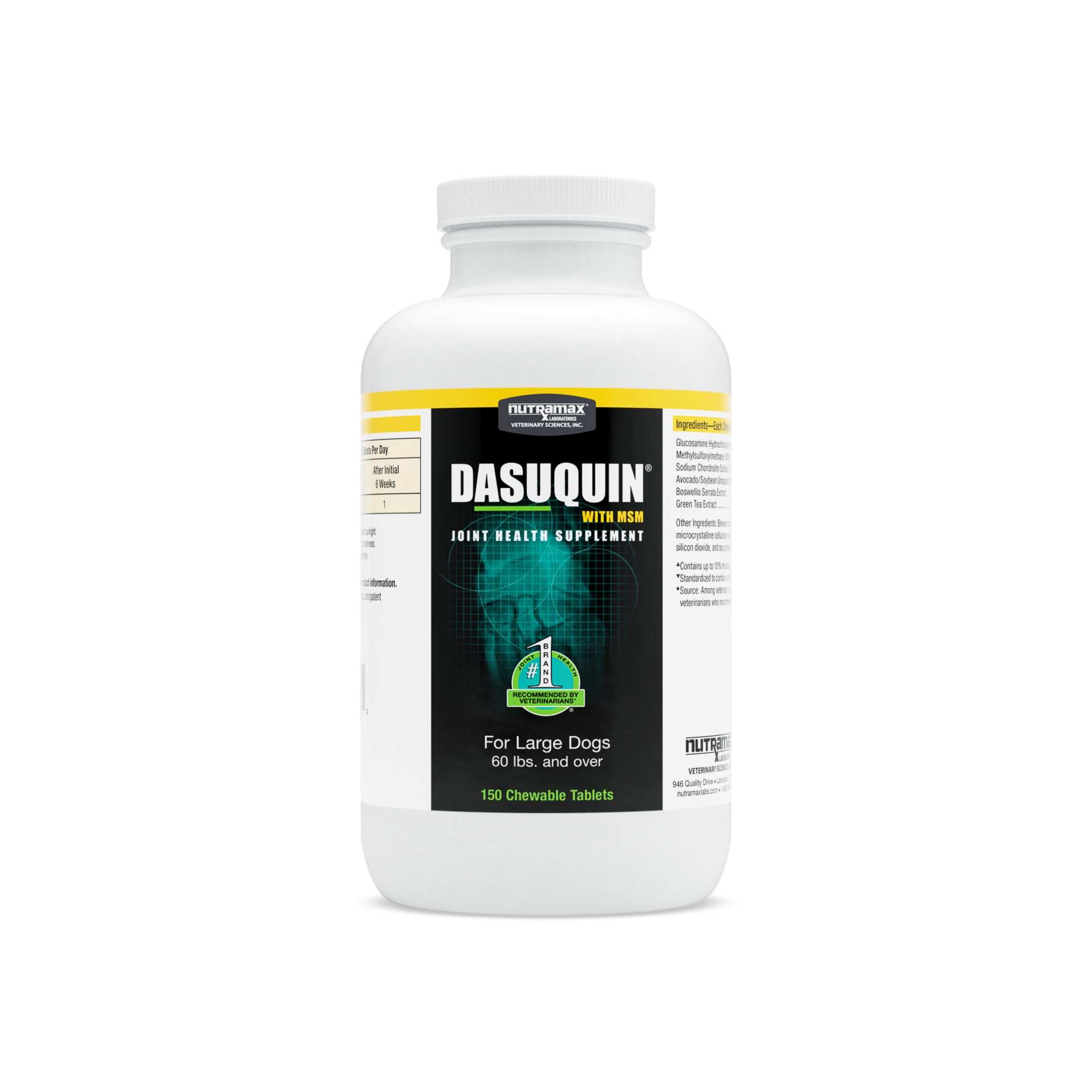 Nutramax Laboratories Dasuquin with MSM Joint Health Supplement for Large Dogs - With Glucosamine, MSM, Chondroitin, ASU, Boswellia Serrata Extract, and Green Tea Extract, 150 Chewable Tablets