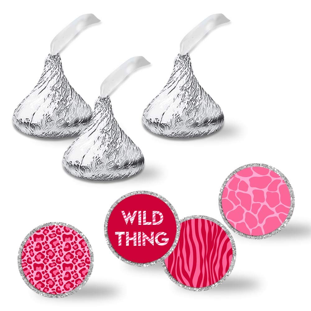 Valentine Animal Print Wild Thing Party Kiss Sticker Labels, 300 Party Circle Sticker sized 0.75” for Chocolate Drop Kisses by AmandaCreation, Great for Party Favors, Envelope Seals & Goodie Bags