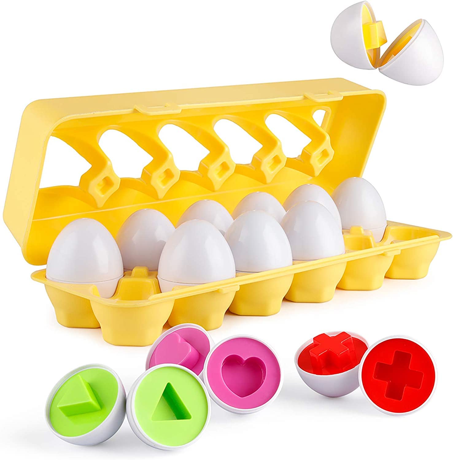 Mumoo Bear Matching Eggs 12 Pcs Set Color & Shape Recoginition Sorter Puzzle For Easter Travel Bingo Game Early Learning Educational Fine Motor Skill Montessori Gift For Boys Girls Kids