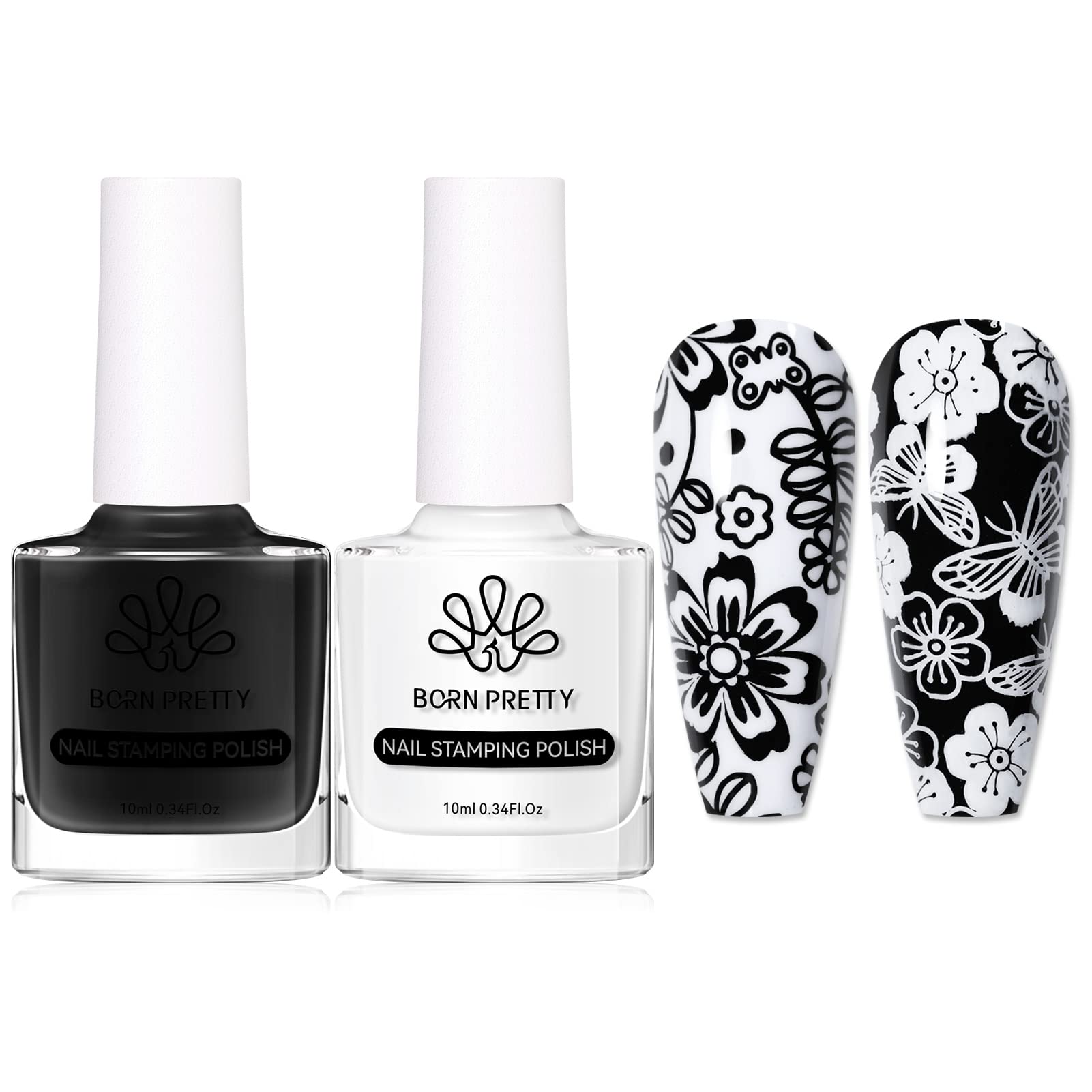 Born PrettyNail Art Stamping Polish White Black Manicure Image Stamp Polish Set Print Polish Varnish 2 Bottles