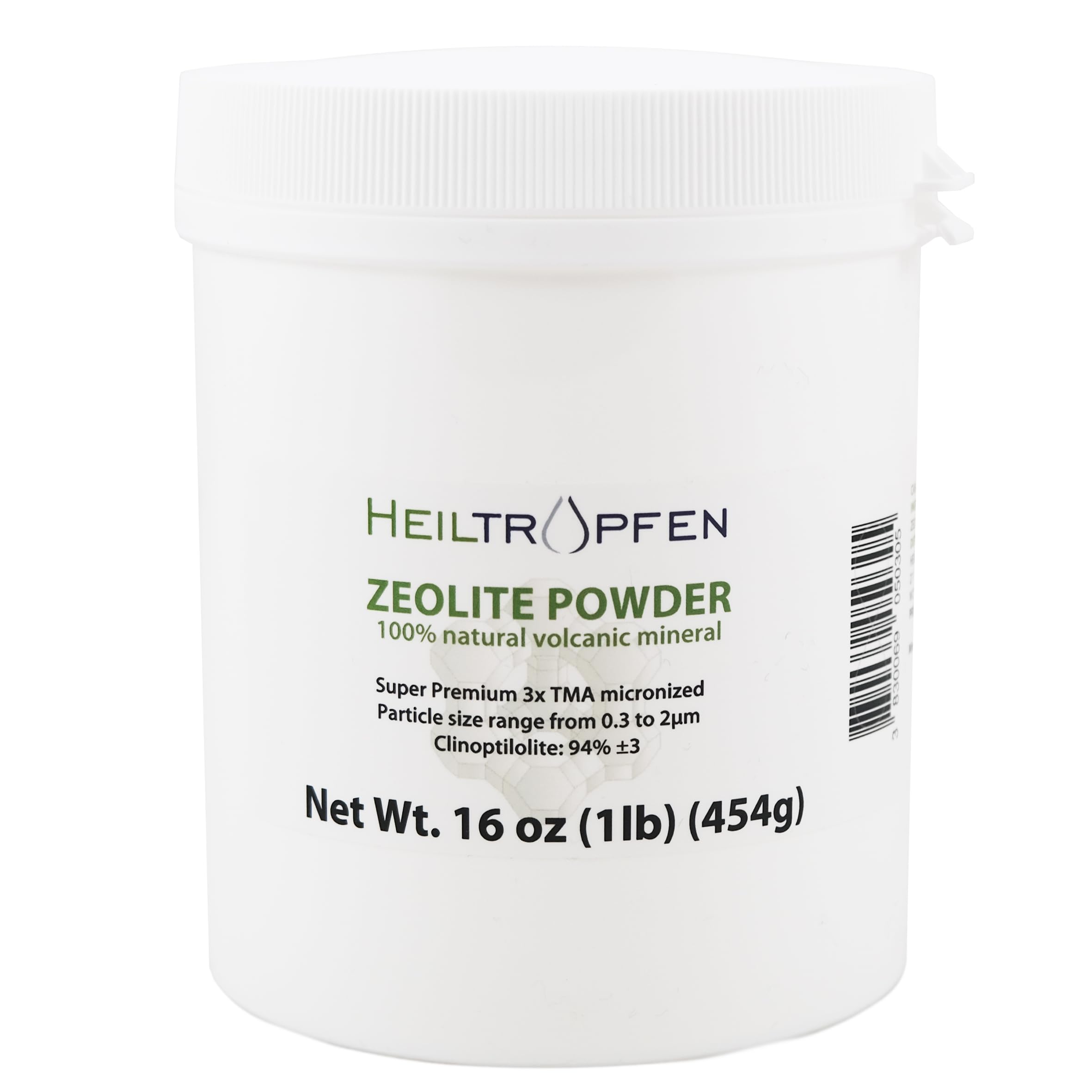 Zeolite Powder | 1 Pound - 454 g | Ultra FINE Less-Than 2 µm | Clinoptilolite 94%+-3 | 3X Activated | Natural Mineral Dust | Heiltropfen®