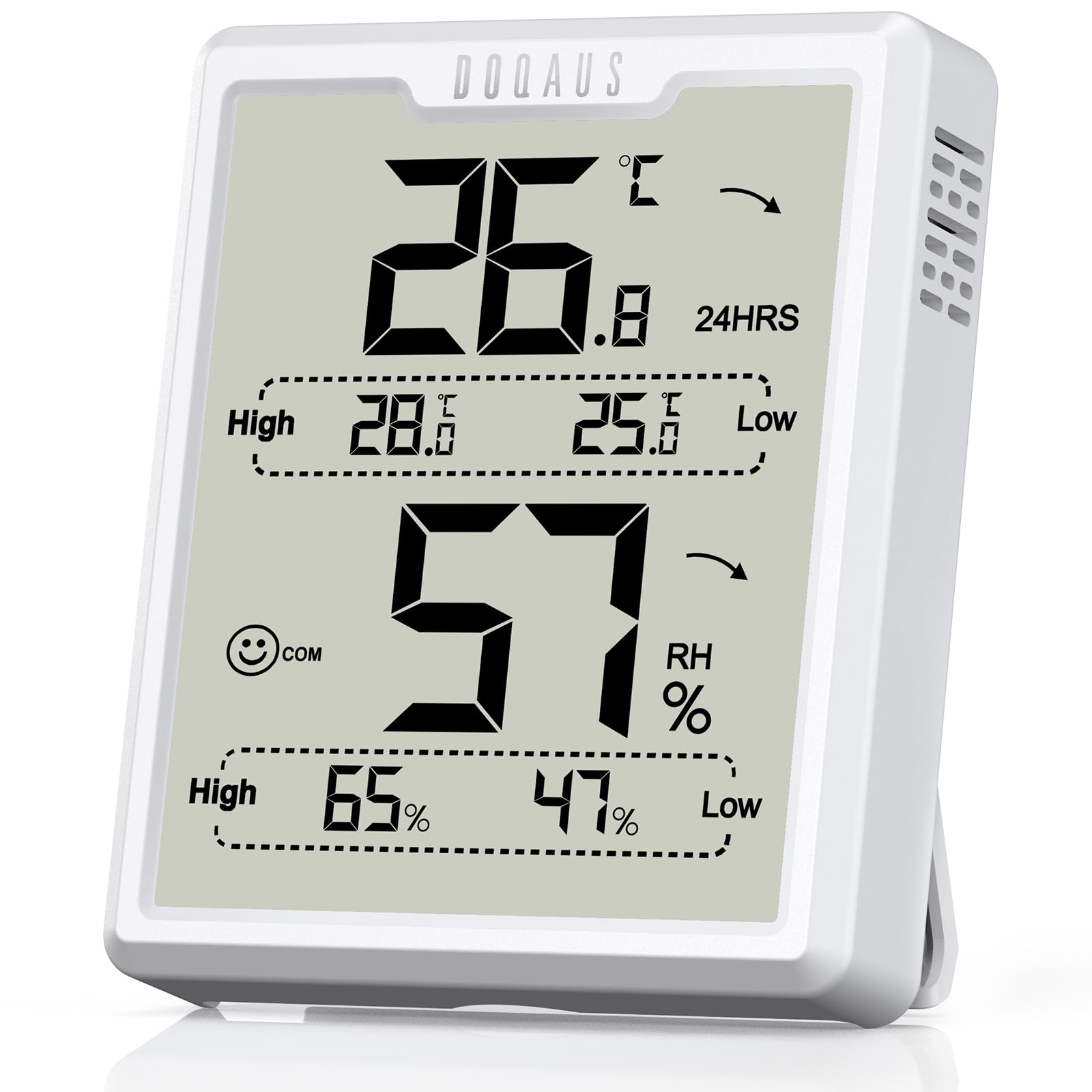 DOQAUSDigital Room Indoor Thermometers, Mini Humidity Meter, Hygrometer Thermometer with Icons, 5s Refresh, Hygrometer Room Temperature Monitor for Home/Office/Nursery/Baby Room/Greenhouse (White-A)