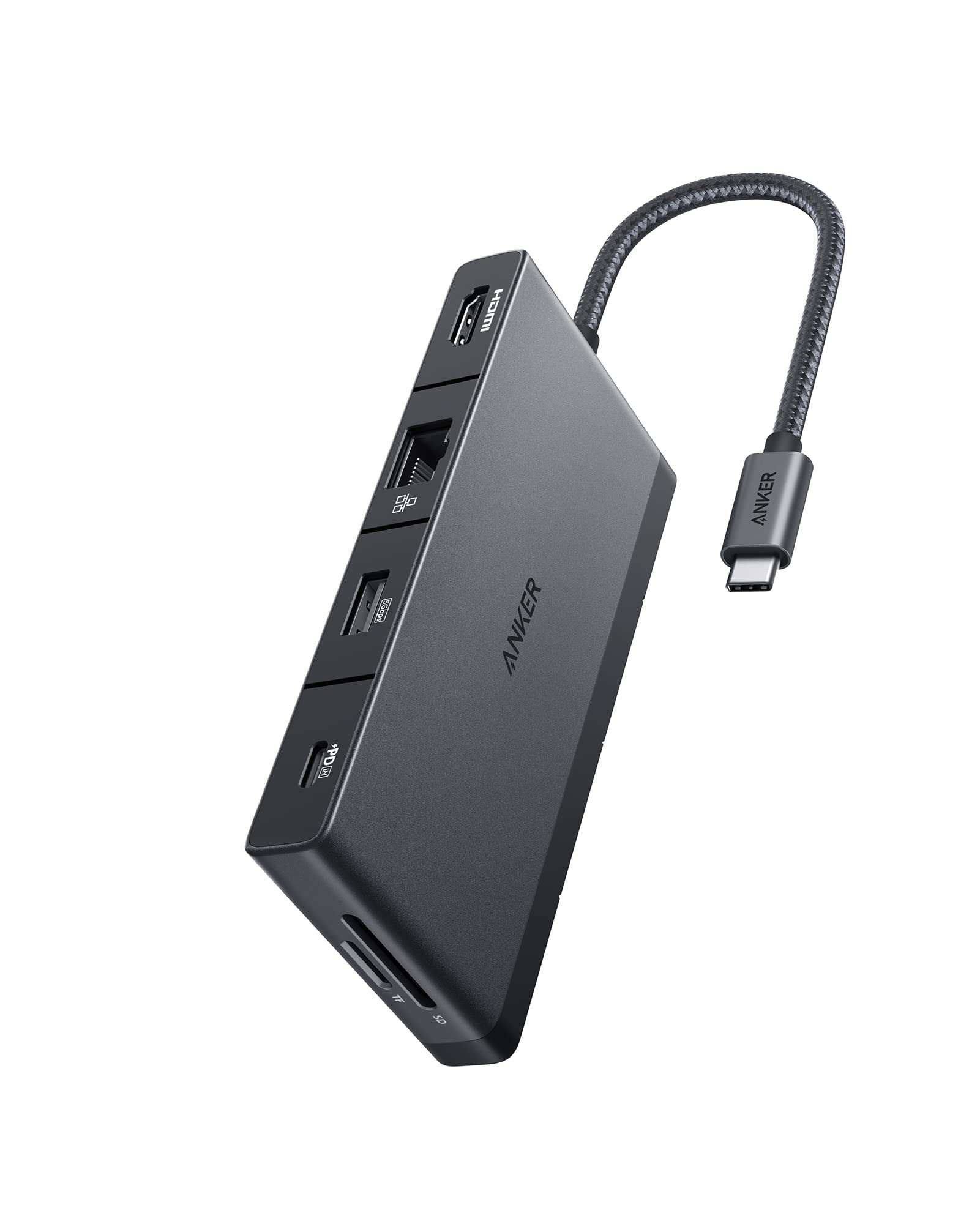 Anker 552 USB-C Hub (9-in-1, 4K HDMI) with 100W Power Delivery, 4K HDMI @ 30Hz, 4 USB-C and USB-A Data Ports, Ethernet and SD/MicroSD Card Slots for MacBook Laptops, HP