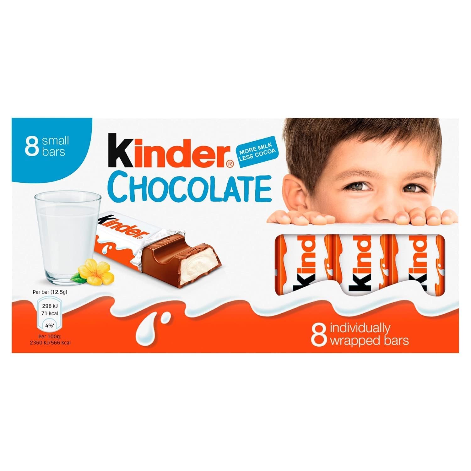 Kinder Chocolate 8 Bars, 100 Gram, Orange & White, (Xgb320008)