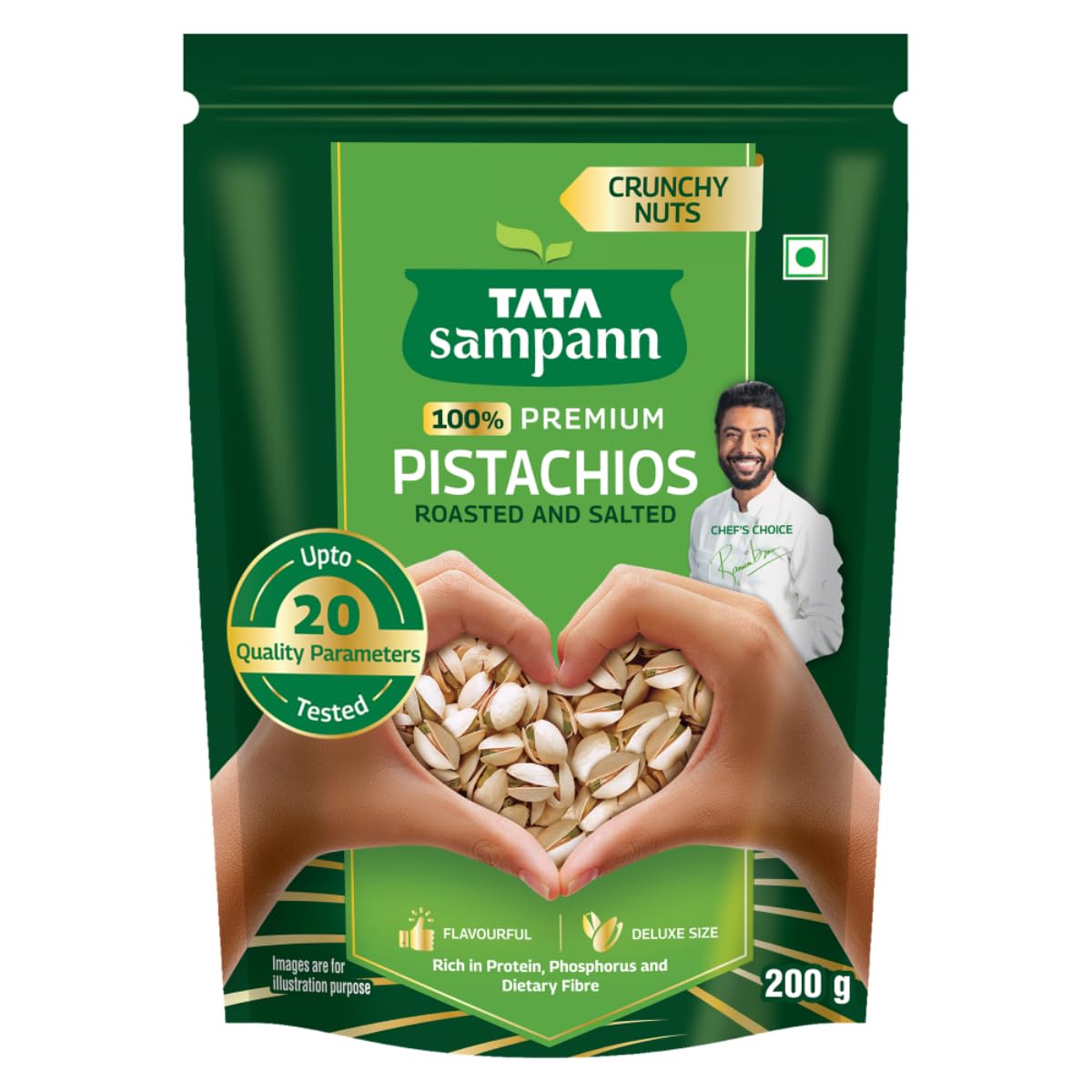 Tata Sampann Pistachios Roasted & Salted, Pista, 200g, Rich In Protein, Phosphorus, & Dietary Fibre, Premium Nuts & Dry Fruits, Shelled Nuts, Crunchy & Delicious Healthy Snack