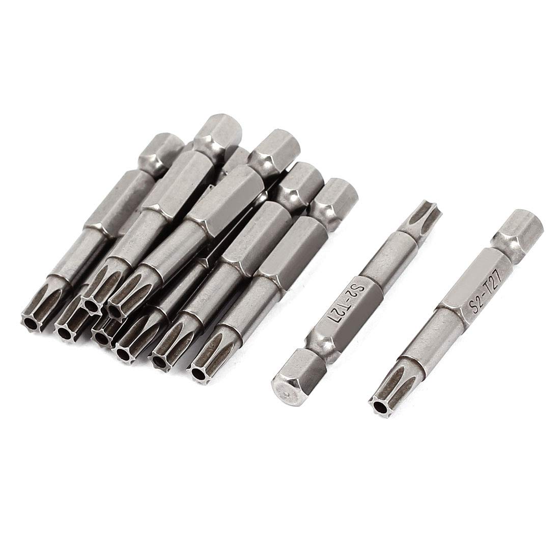 sourcing map10pcs 1/4inch Hex Shank T27 Torx Security Screwdrivers Bits 50mm Length Star 6 Point Magnetic Screw Driver Bit