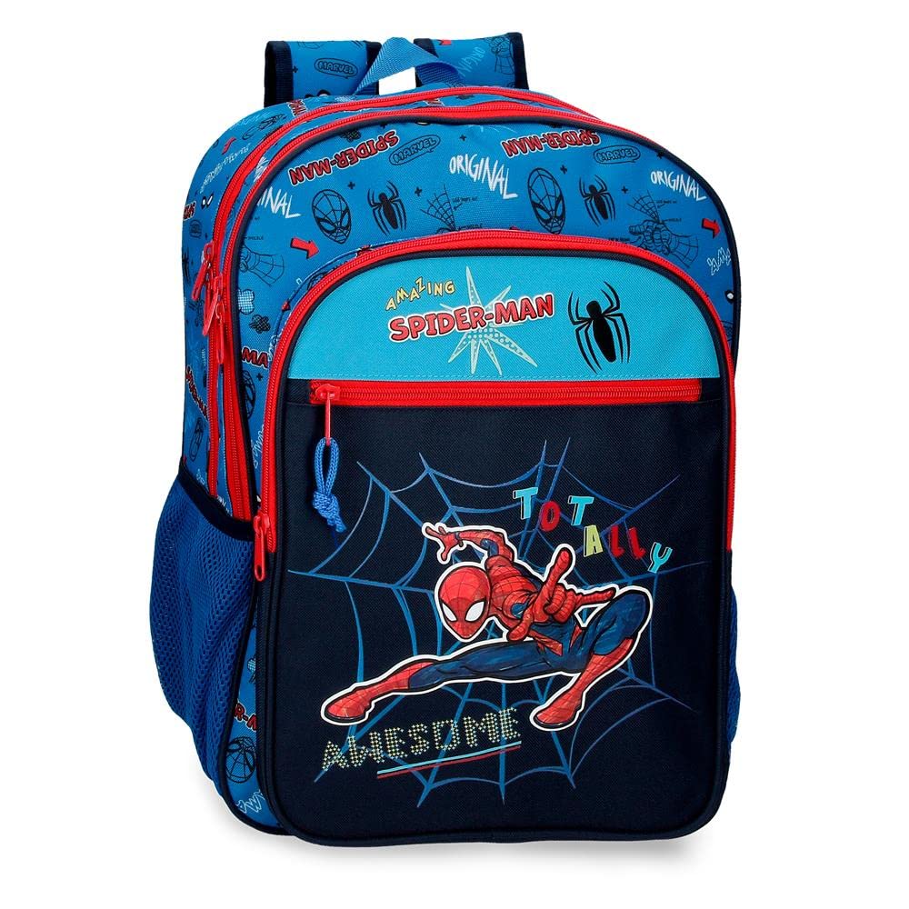 Marvel Spiderman Totally awesome Double Compartment School Backpack Blue 31x42x13 cms Polyester 16.93L, Blue, Mochila Escolar Doble Compartimento, Double Compartment School Backpack