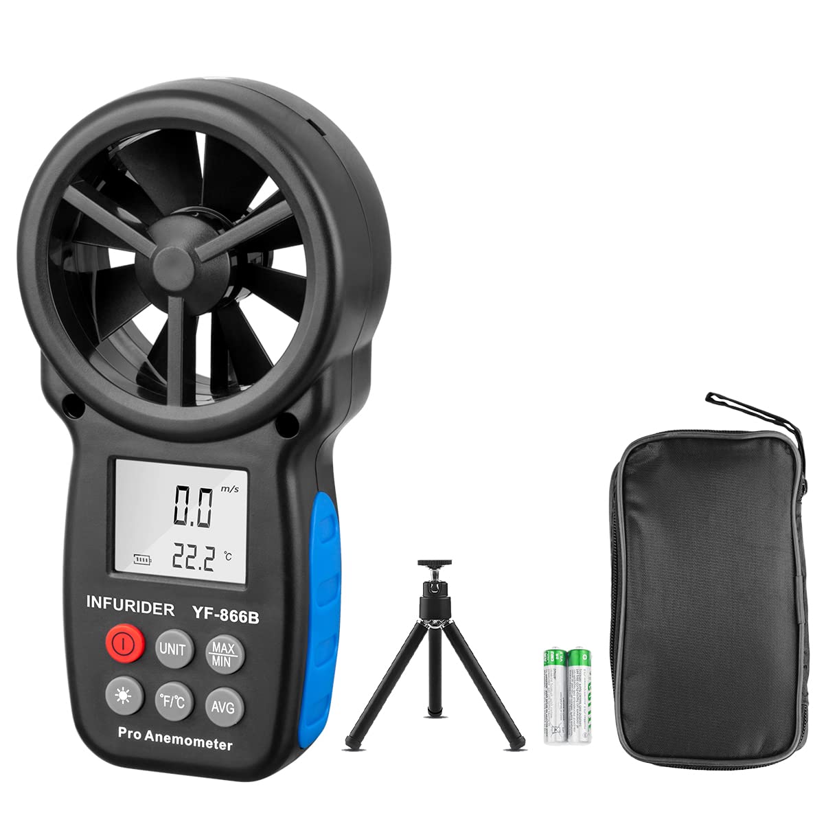 Anemometer Handheld,Digital Wind Speed Meter Anemometer w/Wind Velocity&Wind Temp Measurement,Wind Gauges Airflow Tester for HVAC CFM Shooting Drone(INFURIDER YF-866B)