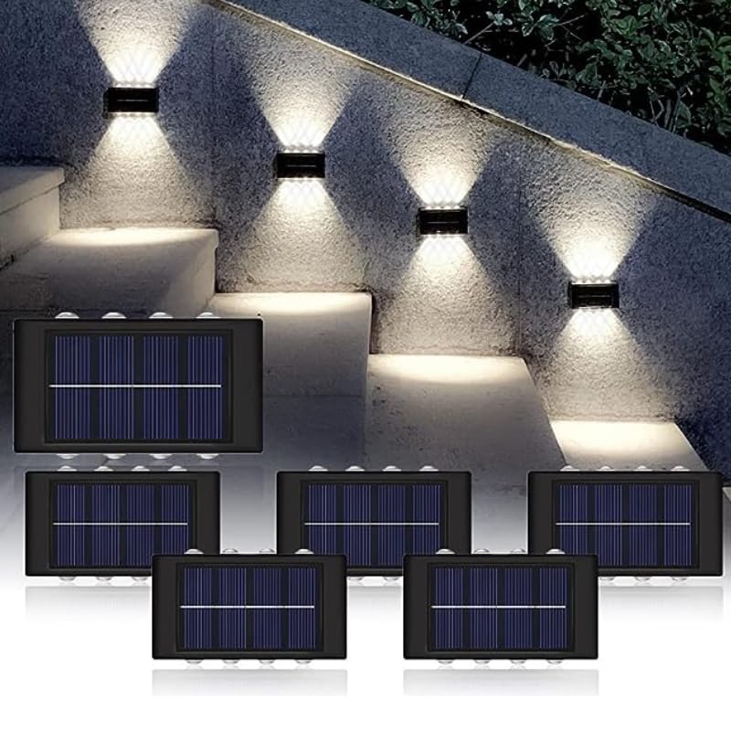 Fruhrer Solar Wall Light Outdoor Up & Down Waterproof Garden Decoration Wall Lamps Step Street Small Night Lamp Garden Lighting Fence Courtyard Decor 8LED Lighting (Warm Yellow) (8)