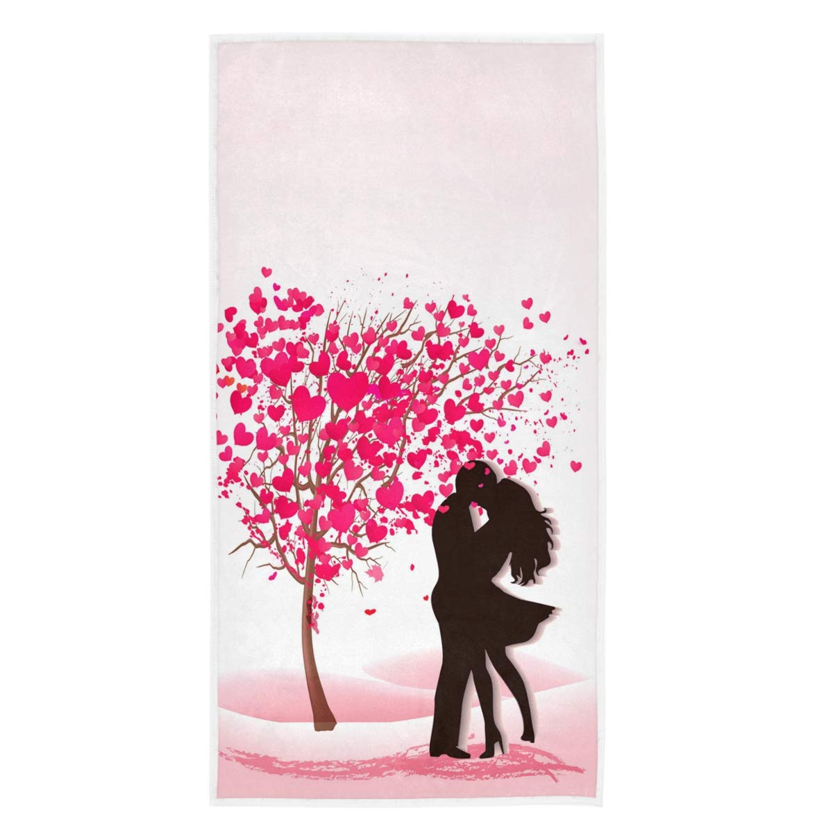 Naanle Valentine's Day Kiss Couple Pink Heart Tree Print Soft Highly Absorbent Guest Large Home Decorative Hand Towels Multipurpose for Bathroom, Hotel, Gym and Spa (16 x 30 Inches)