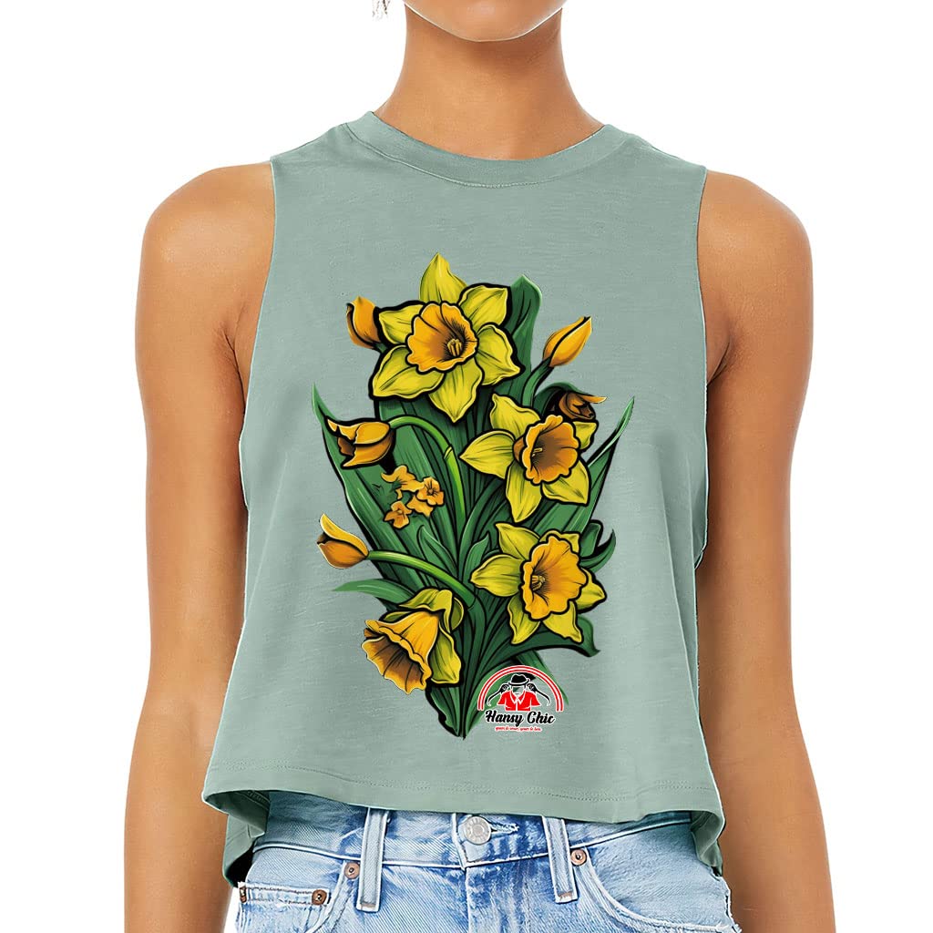 Narcissus Flower Racerback Cropped Tank - Graphic Women's Tank - Beautiful Tank Top