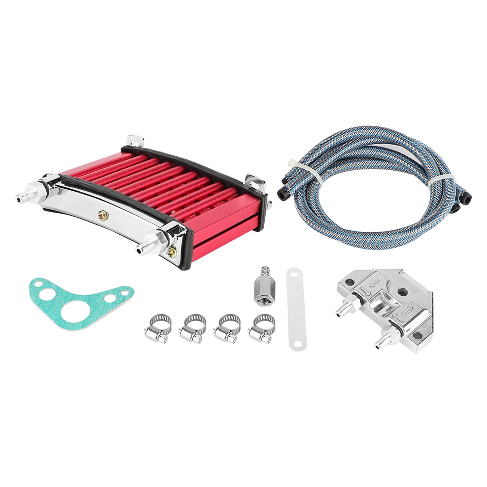 Suuonee Engine Oil Cooler Kit, Aluminum Alloy Motorcycle Engine Oil Cooler Cooling Kit Fit For 125cc 140cc 150cc (Red)