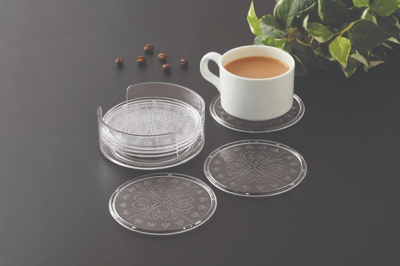 SUNLifeInnova Clear Coaster - 6 pcs Coaster with Stand, Circular Table Coaster for Tea Cups, Coffee Mugs, Beer Cans, Bar Tumblers & Water Glasses (Innova_Clear)