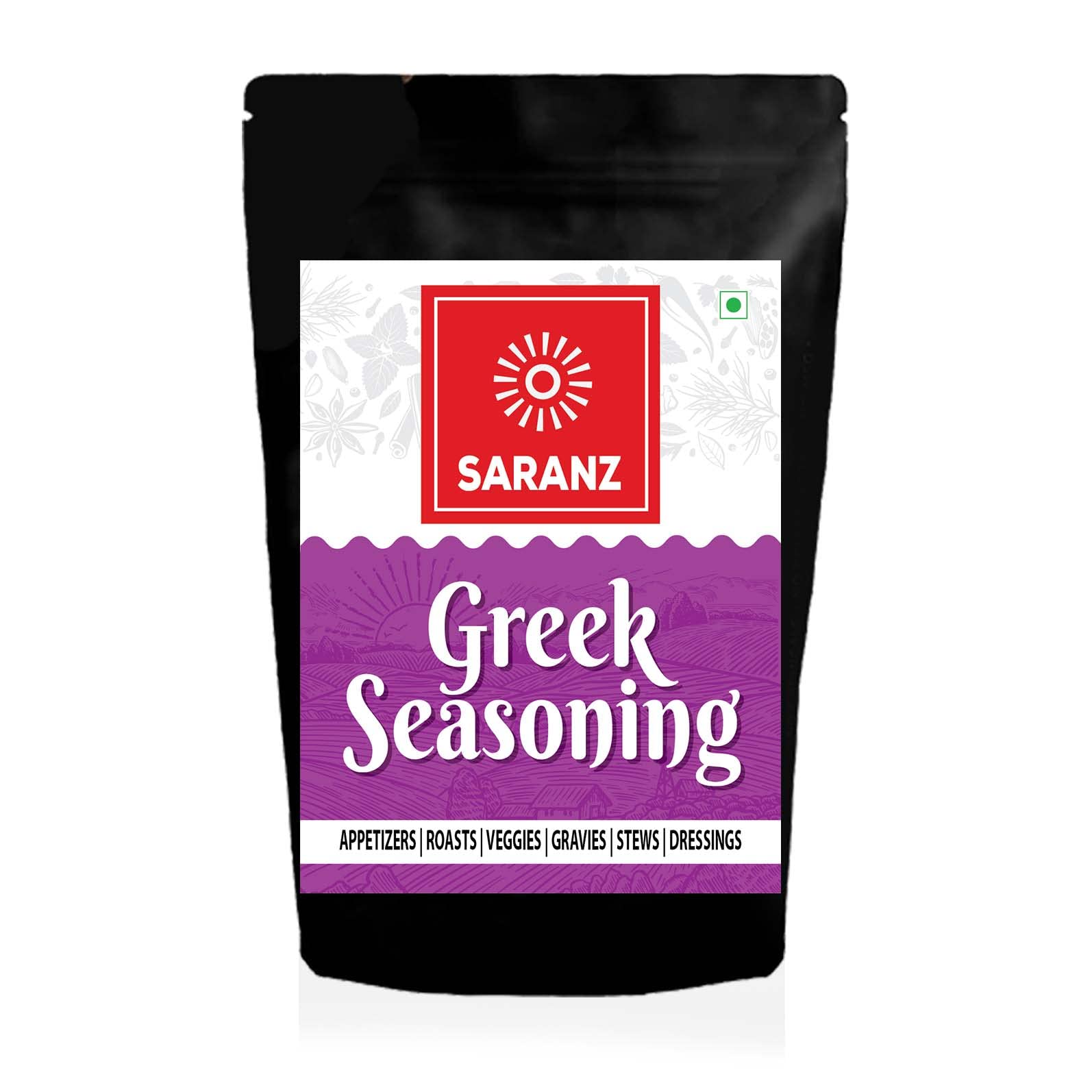 SARANZ Greek Mix Exotic Seasoning Perfect for Snacks|Appetizers|Savouries|Entrees|Main Dishes Aromatic and Flavoured Vegan, Dairy Free and Gluten Free Seasonings-200 Grams