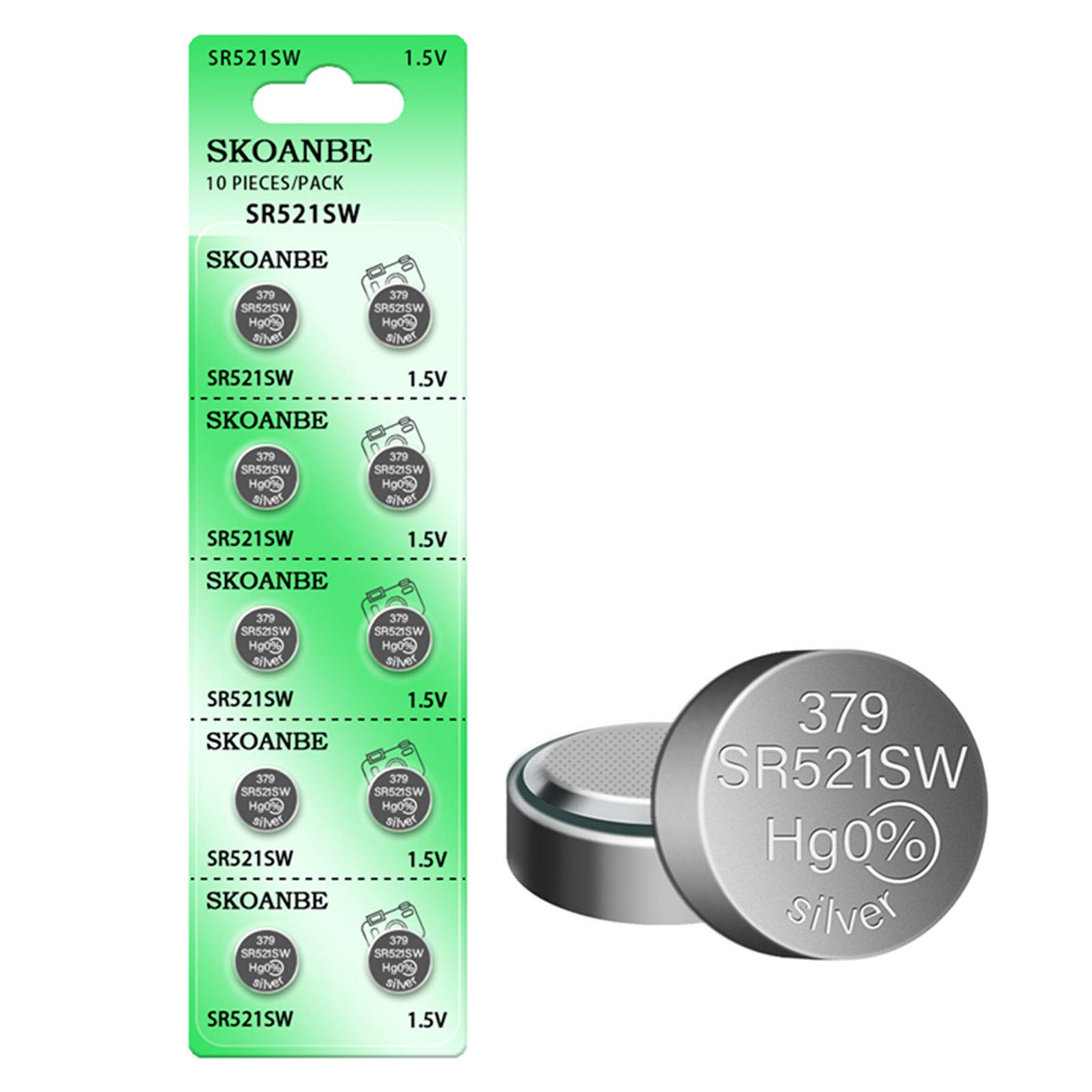 SKOANBE 10PCS SR521SW AG0 LR521 379 1.5v Button Coin Cell watch Battery