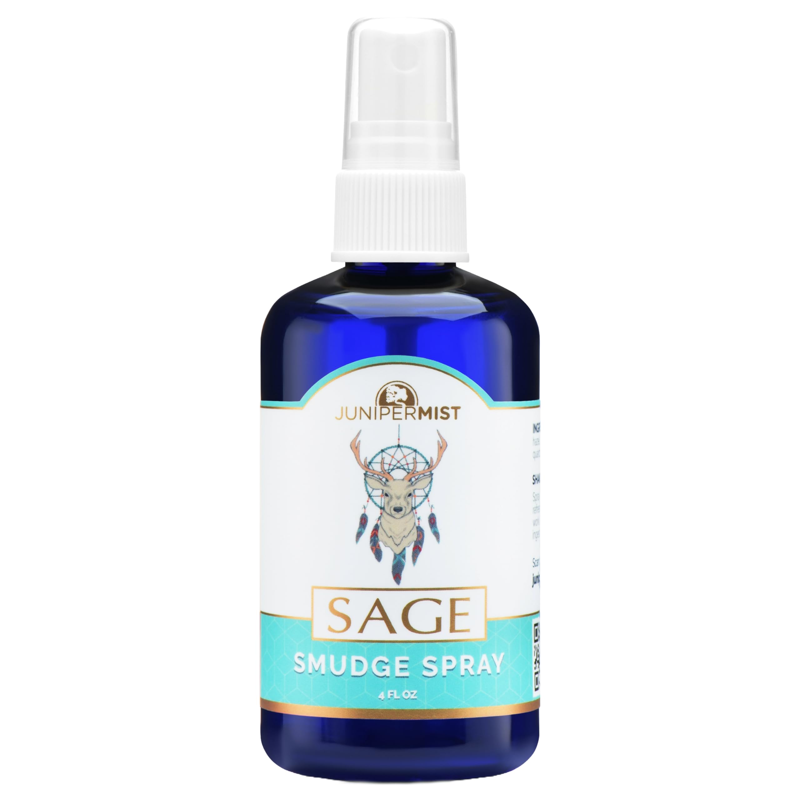 White Sage Smudge Spray (4 Fl Oz) - for Cleansing Negative Energy - Sage Spray Alternative to Incense Sticks - Sustainably Made in USA with Pure Essential Oils and Real Crystals