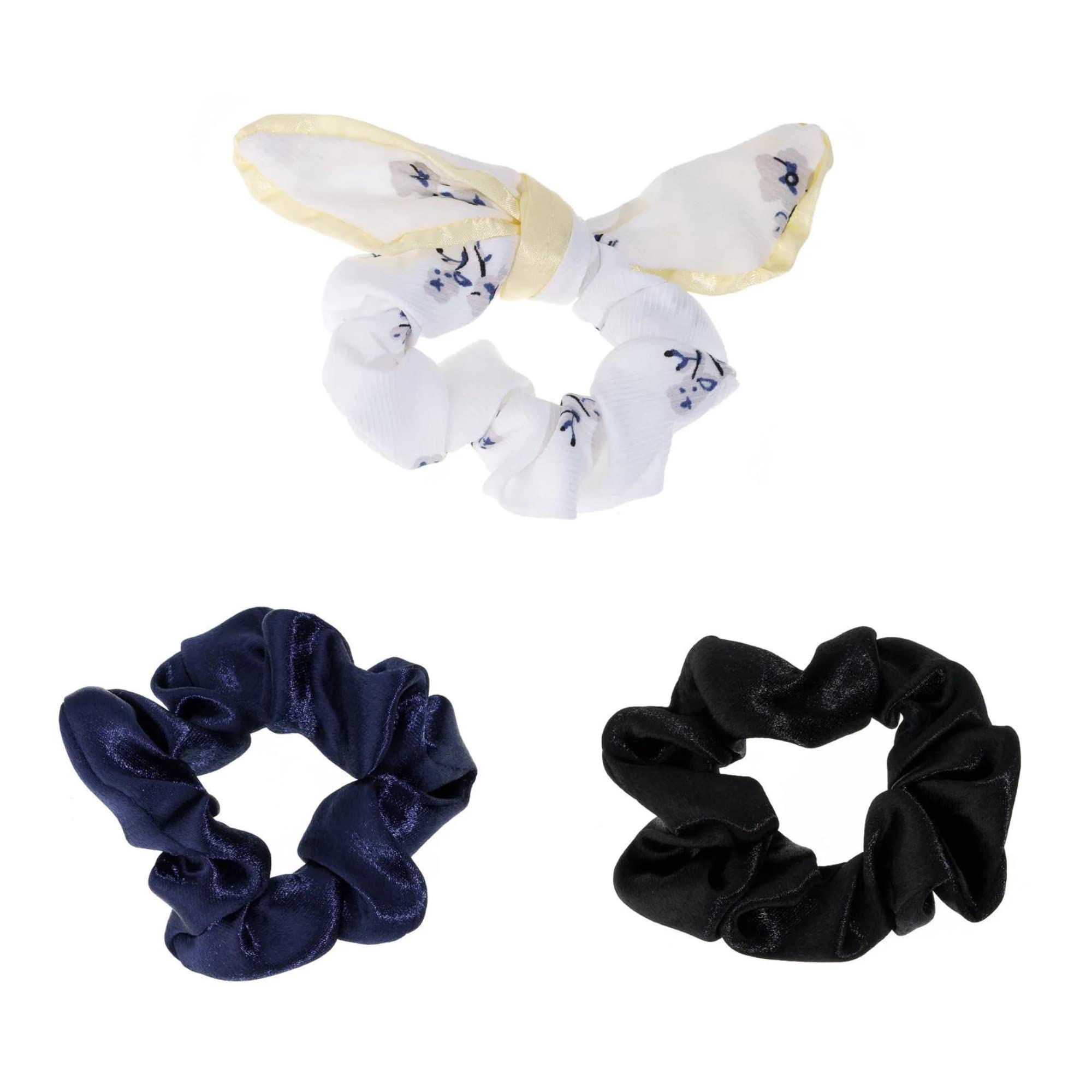 EttikaHair Tie for Women | Hair Accessory | Terylene Scrunchie Set of 3 | Polyester Hair Tie in Navy, White, and Black