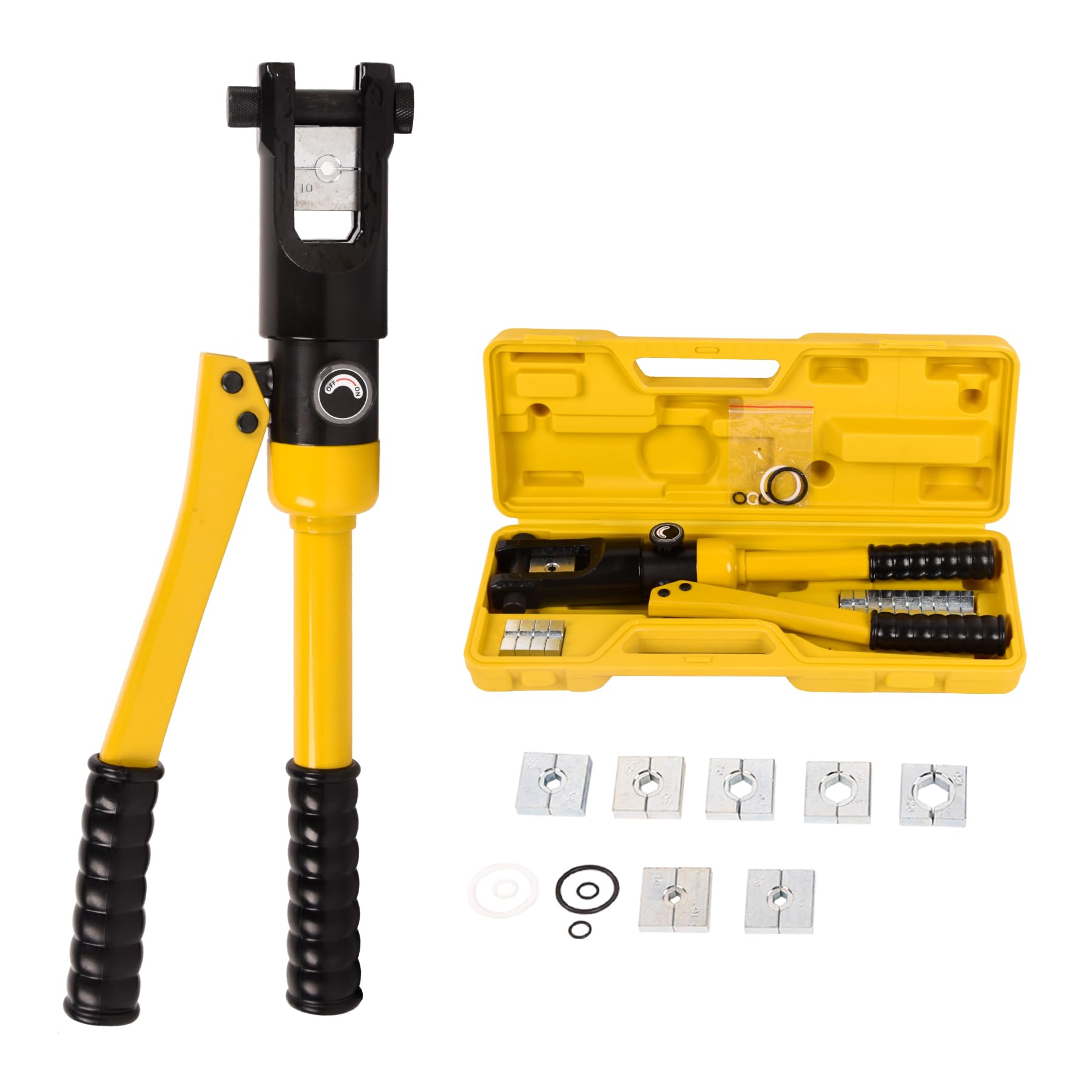 LFGUD 12T Hydraulic Crimping Tool 8AWG-250MCM Battery Cable Crimping Tool 0.55 inch Stroke Hydraulic Lug Crimper Electrical Terminal Crimper with 8 Pairs of Die Sets