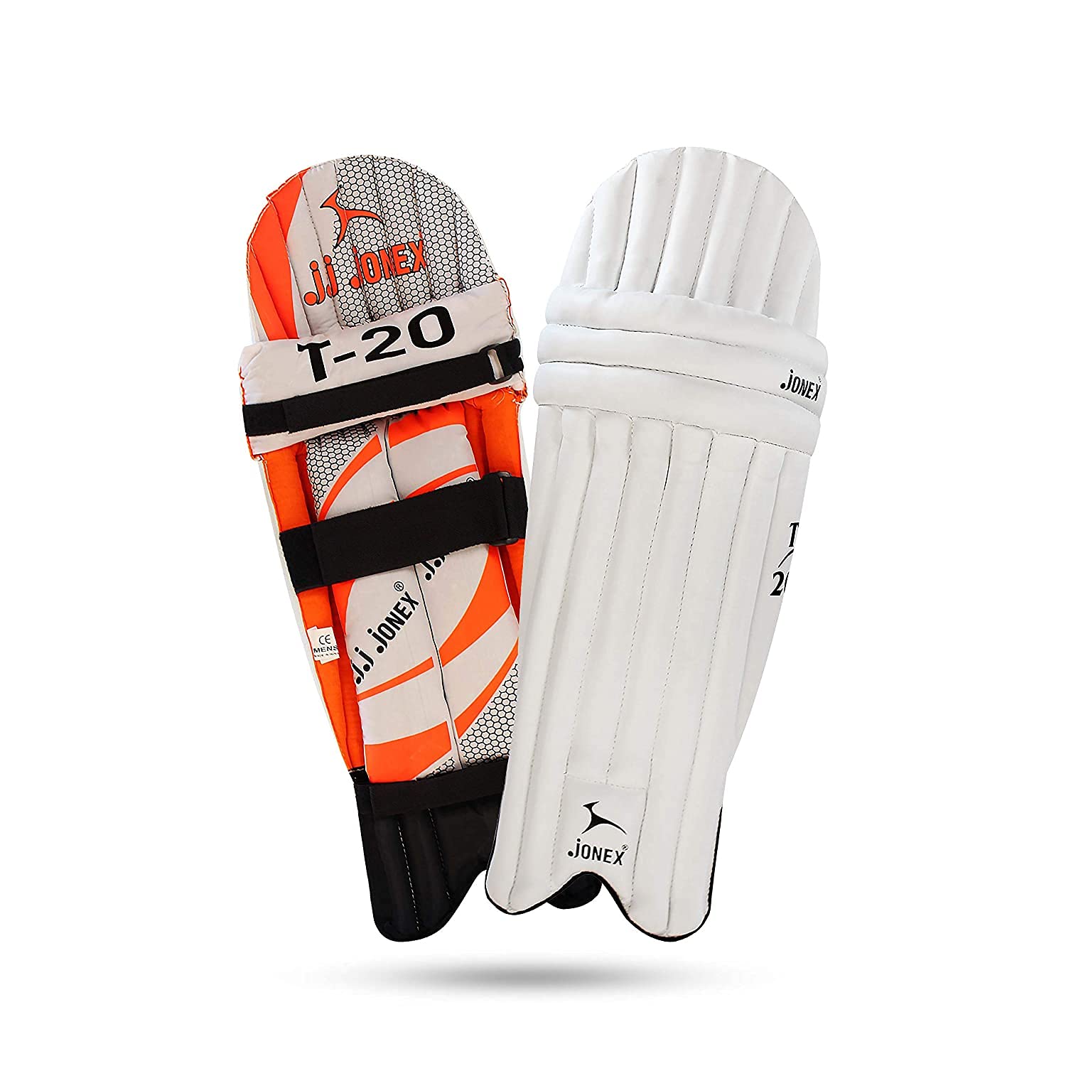 JJ Jonex Cricket Leg Guard T-20 for Beginners White/Orange Design (MYC)