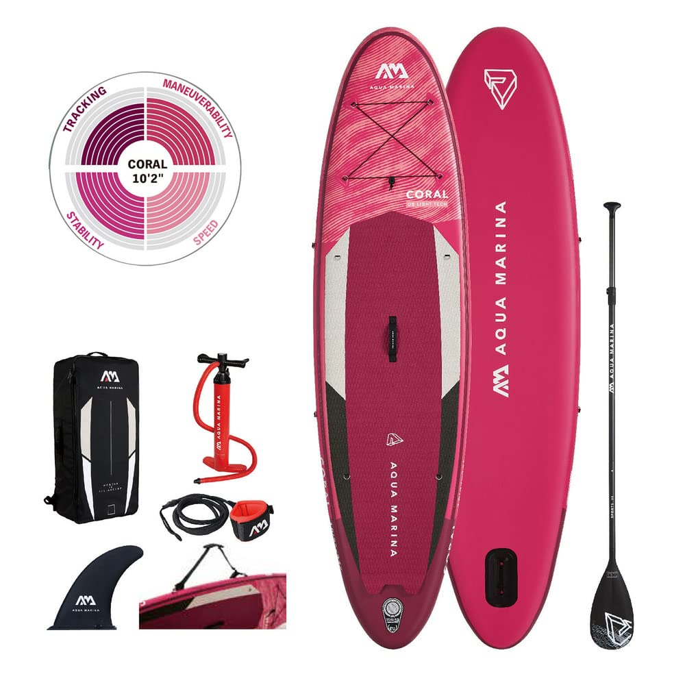 AM AQUA MARINAStand Up Paddle Board Inflatable in Set Coral 2021 iSUP Pink 10 ft 2 Inch Stand-Up Paddling SUP Board with Shoulder Strap 310 x 78 x 12 cm