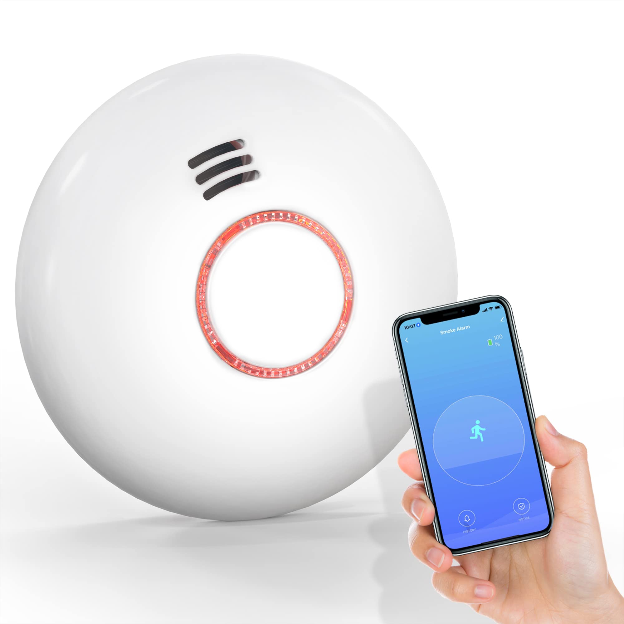 Jemay Smart Smoke Detector Receive Alerts with App, Wireless Wi-Fi Smoke Alarm with Self-Check Function, Fire Alarm with Photoelectric Sensor, Replaceable Lithium Battery & Silence Button