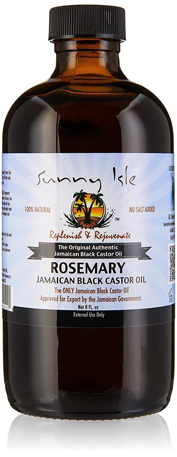 Sunny IsleRosemary Jamaican Black Castor Oil 8oz | Hair Growth Formula | For Scalp & Gentle Acne-Prone Skin Care | Hot Oil Treatment