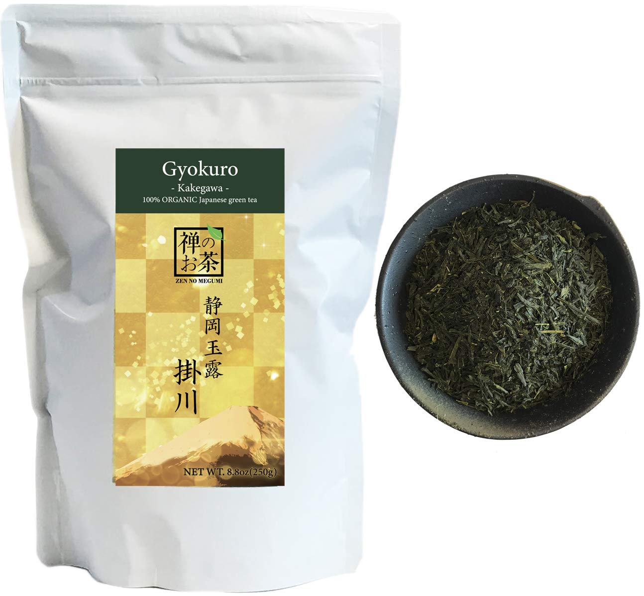 Zen no Megumi Organic Japanese tea Gyokuro leaves green tea Kakegawa Made in Shizuoka Japan (8.8oz (250g))