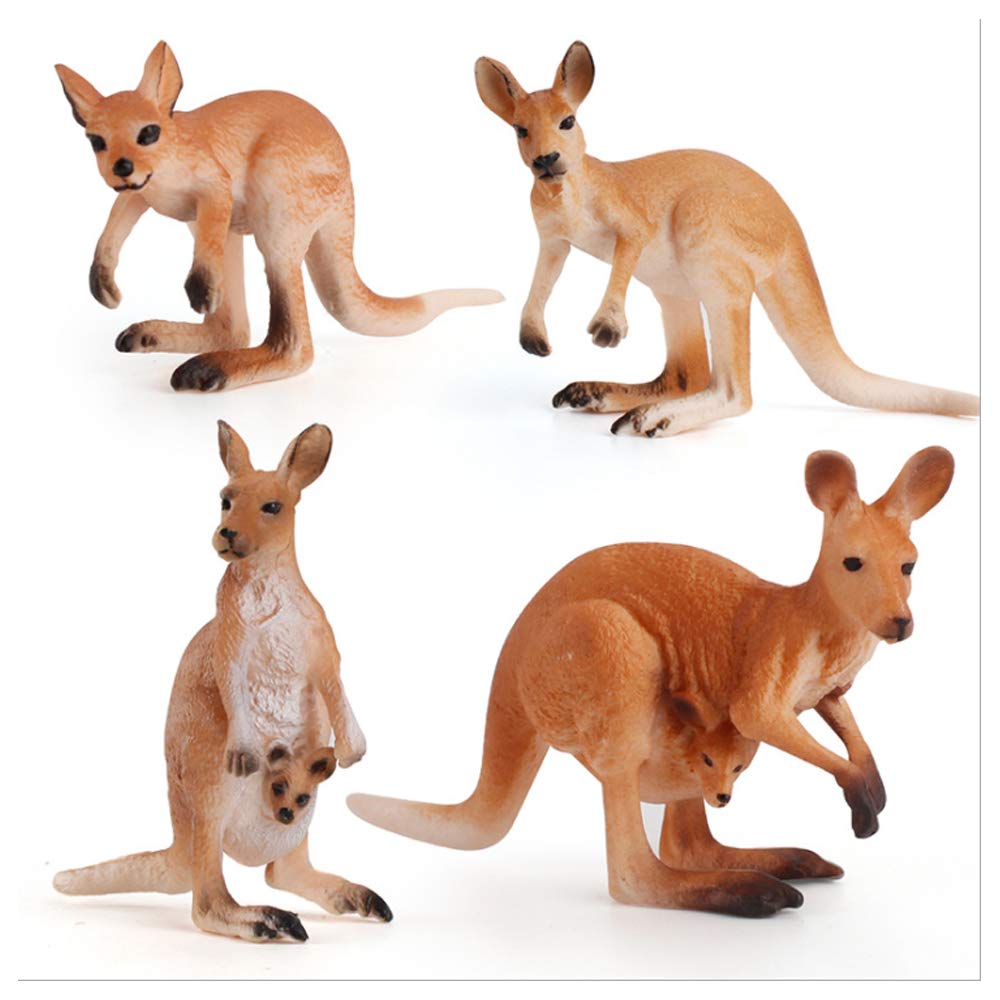 FantareaRealistic Wildlife 4 PCS Kangaroo Wild Animal Figures Model Figurines Desktop Decoration Party Supplies Cake Toppers Set Cognitive Toys for 5 6 7 8 Years Old Boys Girls Kid Toddlers