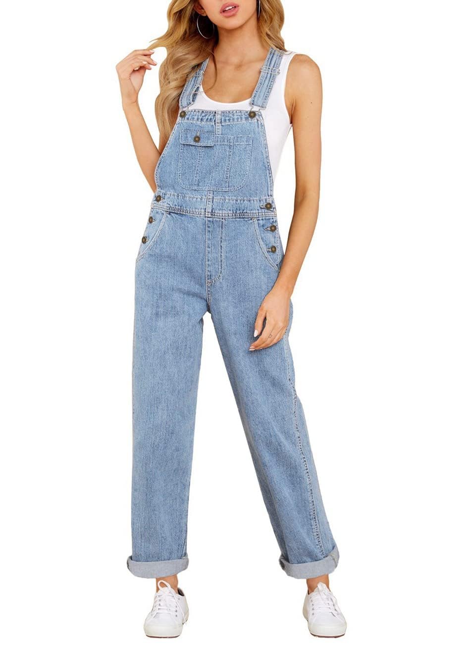 luvamiaOveralls Women Denim Straight Leg Stretch Jeans Jumpsuits Overall Regular Fit Bib Jean Comfy Adjustable Straps