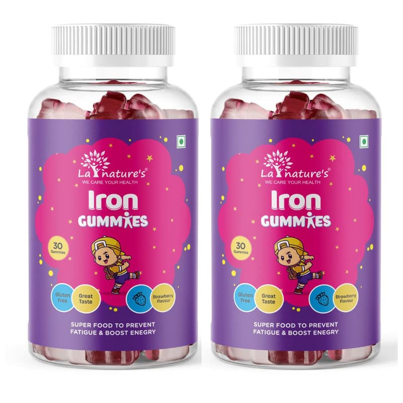 La Nature's We Care Your Health Iron Gummies For Kids And Adults Superfood To Prevent Fatigue And Boost Energy Maintain Hameglobin Level Supports Immune System Strawberry Flavour 60 Gummies