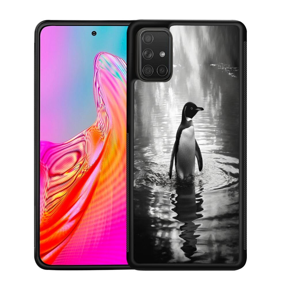 Phone Case Compatible with Samsung Galaxy A71 Penguin-aa66 Black Frame Shockproof and Slim Rubber TPU Material with Uniqe Design