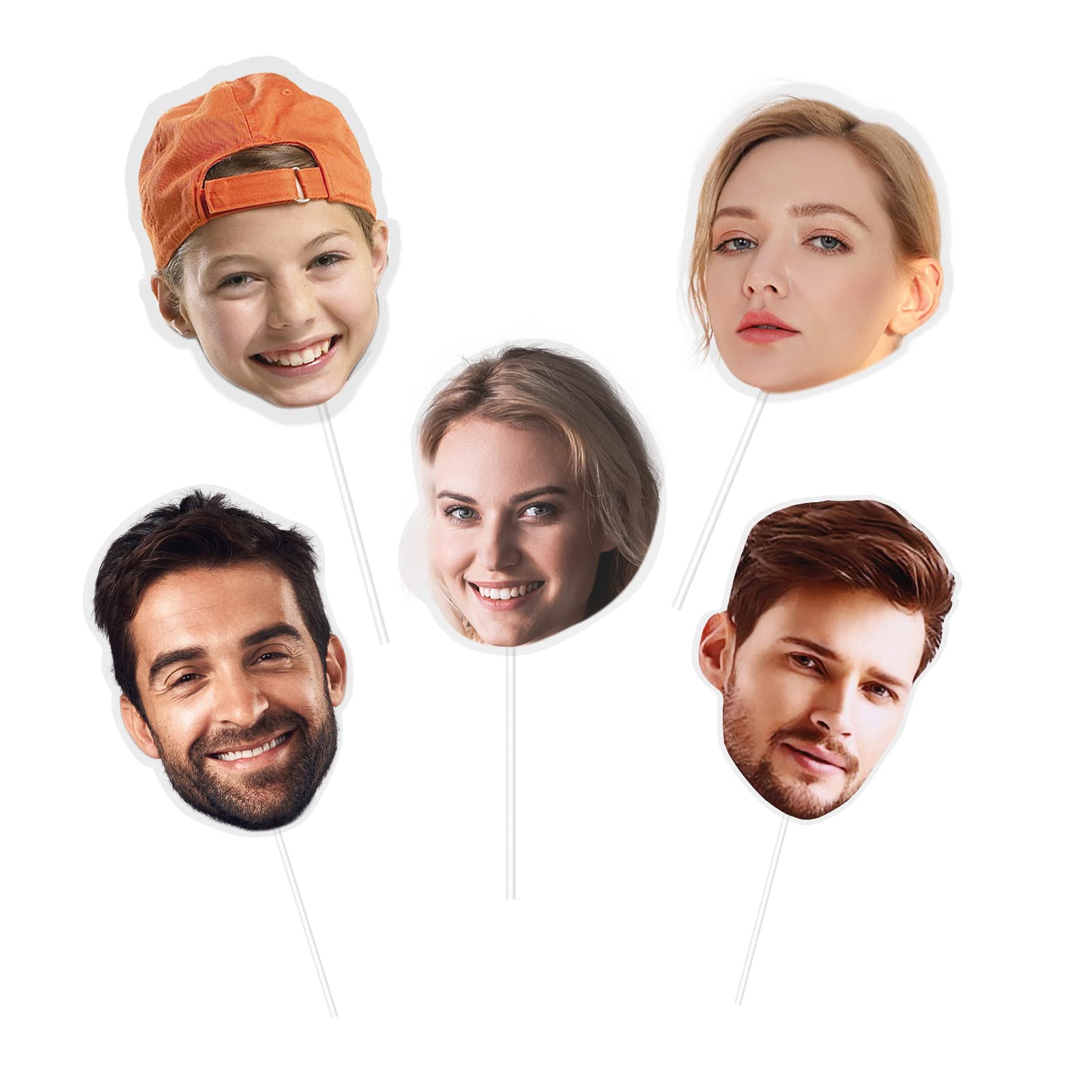 Head Cutouts on a Stick, Custom Fat Heads with Face Photo for Birthday Party Heads, Fun Wedding, Graduation (5 pcs)