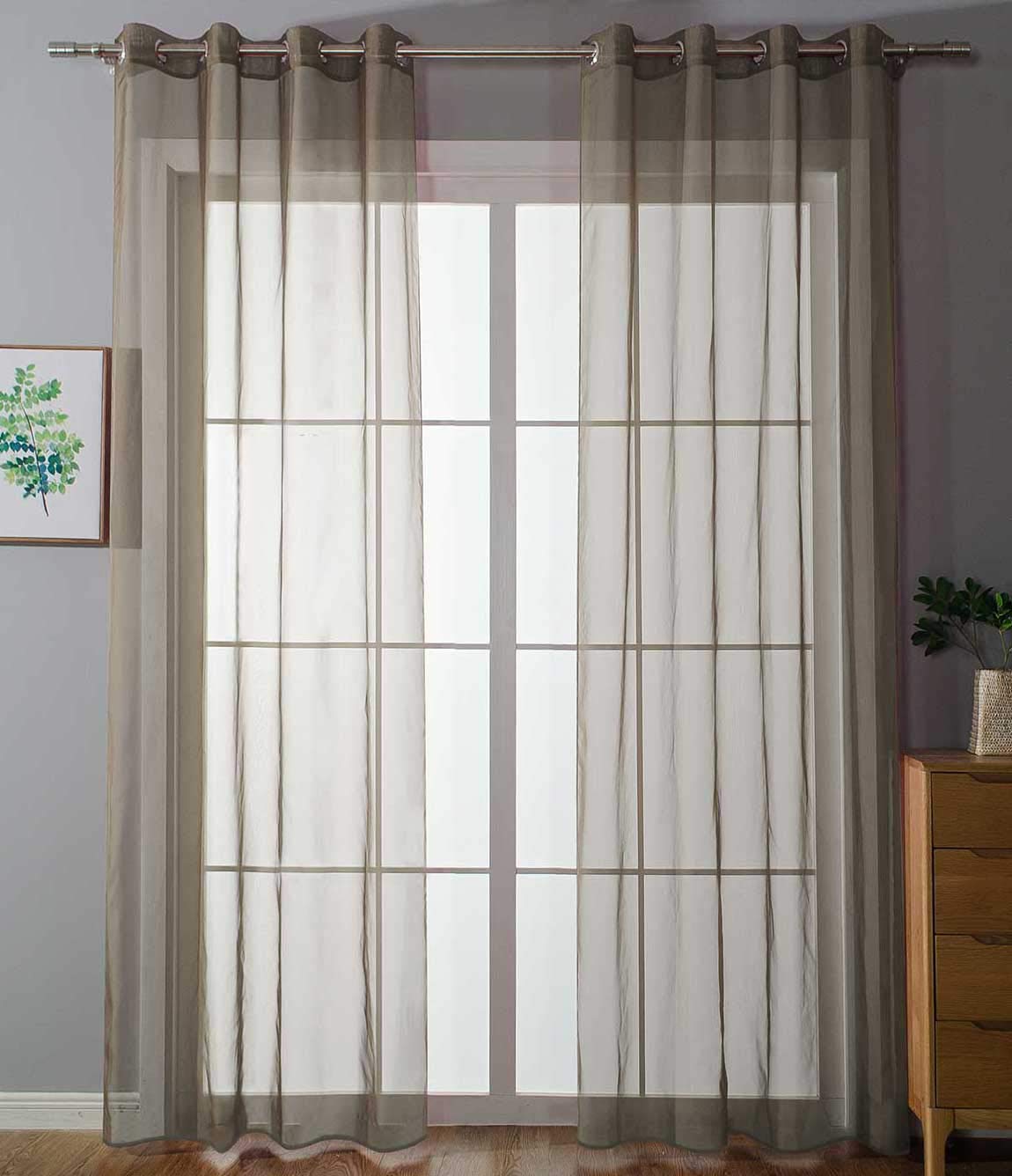 Gardinenbox 20332-cn2 Set of 2 Eyelet Curtains Transparent "Plain" Curtains with Eyelets Lead Band Closure for Living Room 100% Polyester Nougat 225 x 140 cm