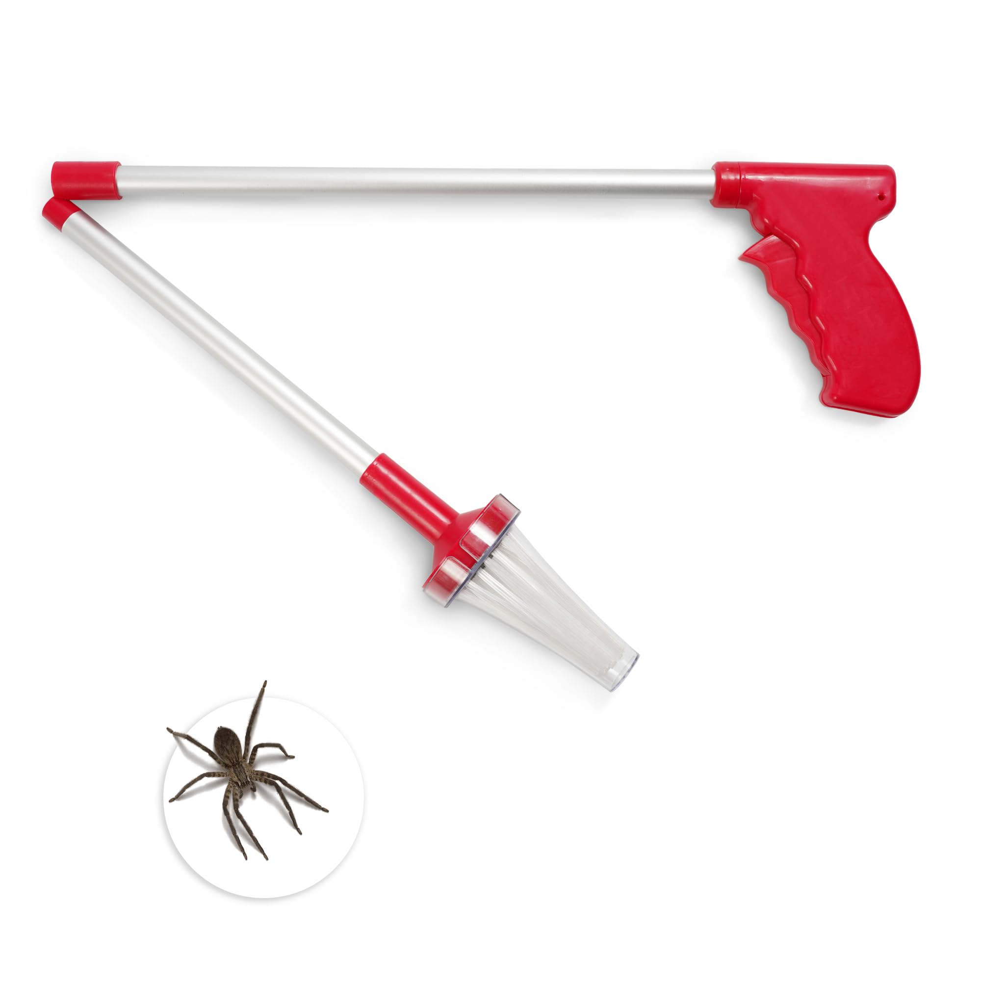 KEPLIN Foldable Spider Catcher - Long-Handled Bug Trap for Safe and Humane Spider and Insect Removal - Perfect for Spiders, Daddy Longlegs, Wasps, Bees, Moths - Extra Long Handle (82.5cm) - Red