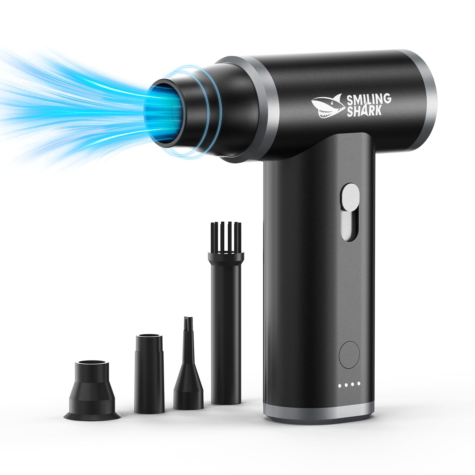 Smiling Shark Electric Air Duster, 130000 RPM Stepless Speed Cordless Compressed Air Duster Rechargeable Full Body Aluminum Alloy Tiny Air Blower for Keyborad/Computer/BBQ/Car/Camping - Piano Black