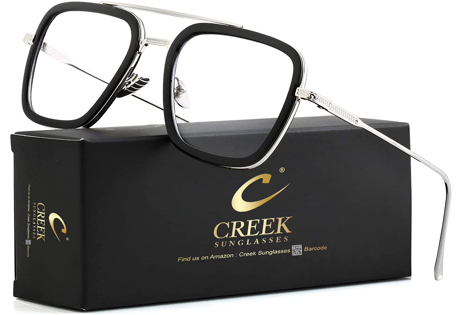 CREEK Blue Light Blocking Blue Cut Zero Power anti-glare Retro Square Eyeglasses,Tony Stark Frame for Eye Protection from UV by Computer/Tablet/Laptop/Mobile (With Torch and Testing Card)