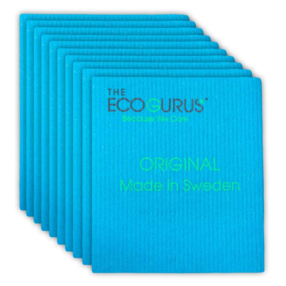 The EcoGurus Swedish Dishcloths for Kitchen, Multi-Surface, Cellulose & Cotton, Original Made in Sweden - Eco-Friendly, Reusable, Absorbent, No Odor, Cellulose Sponge Cloths, 10 x Blue Dishcloths