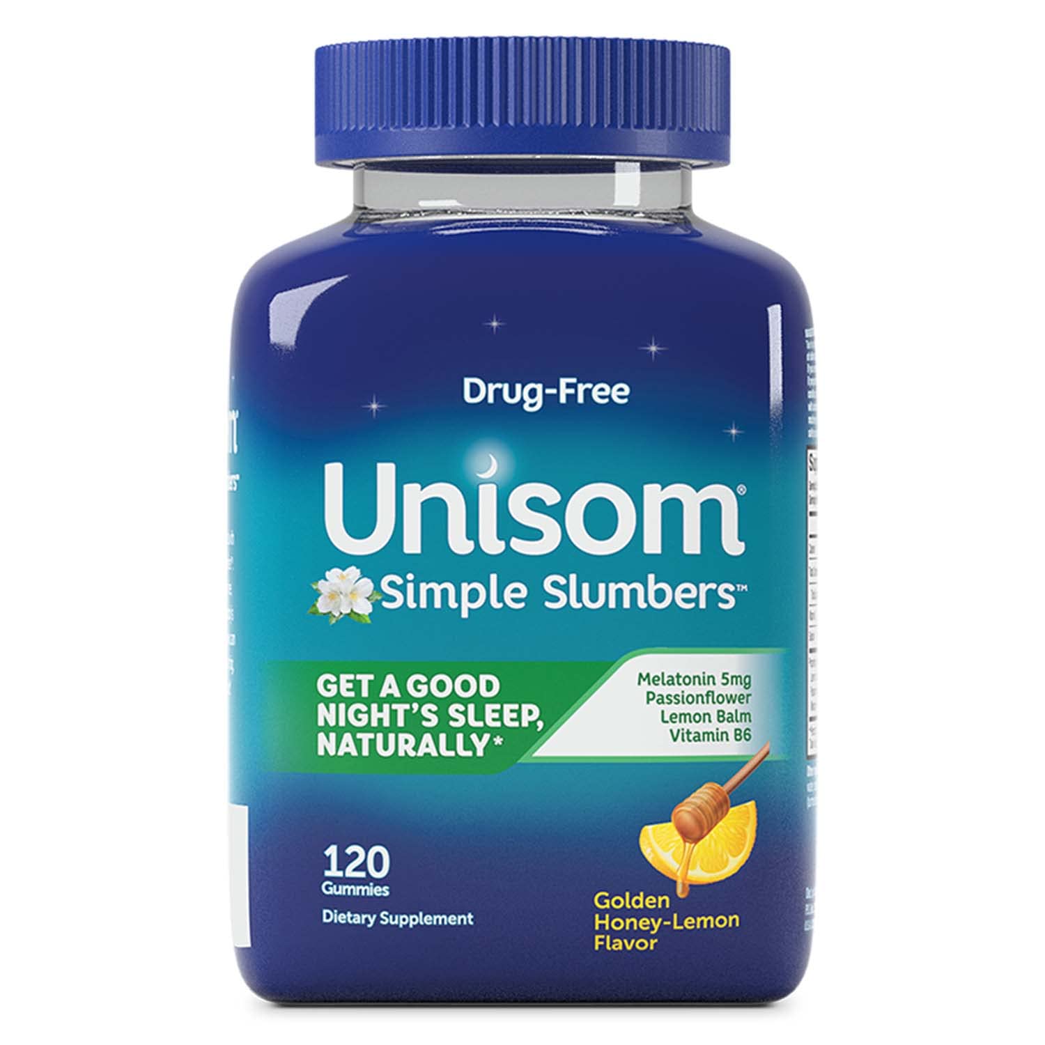 Unisom Simple Slumbers Drug-Free Sleep Aid Gummies Melatonin 5mg, Honey Lemon, 120 Count