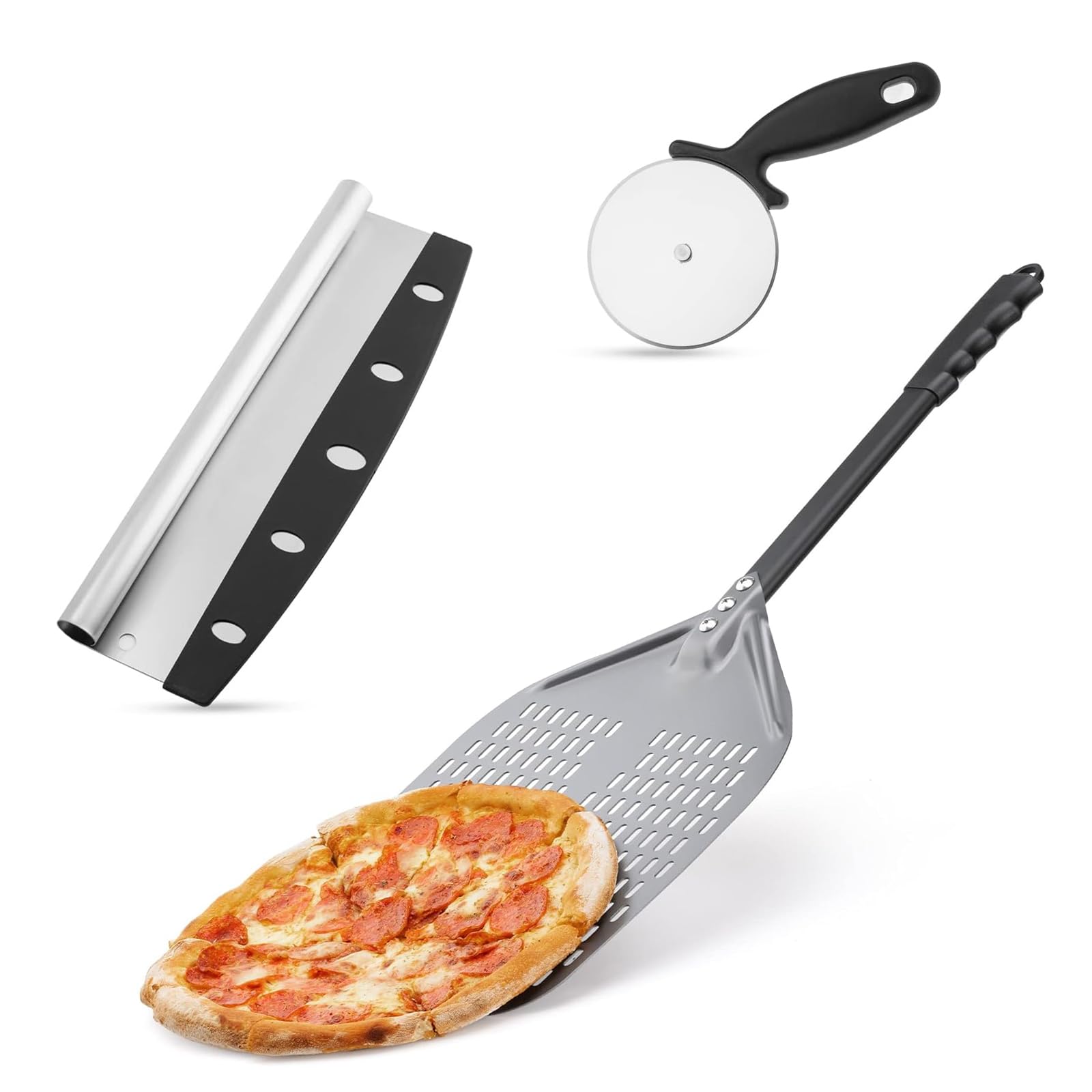 SPNOR Perforated Pizza Peel, Professional 12 Inch Paddle Anodized Aluminum Turning Peel with Detachable alloyed Handle for Home Made Pizza