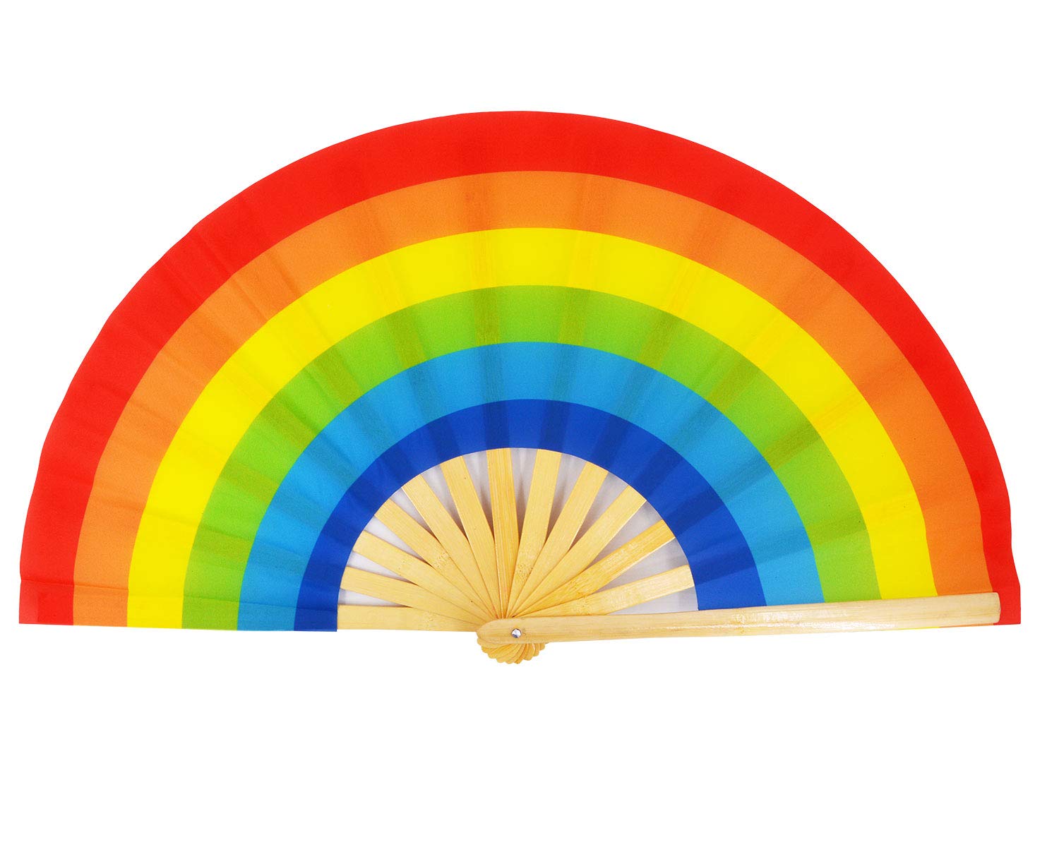 AmajijiLarge Folding Fan, Chinease/Japanese Bamboo and Nylon-Cloth Folding Hand Fan, Hand Folding Fans for Women/Men, Hand Fan Festival Fan Gift Fan Craft Fan Folding Fan Dance Fan (Rainbow)