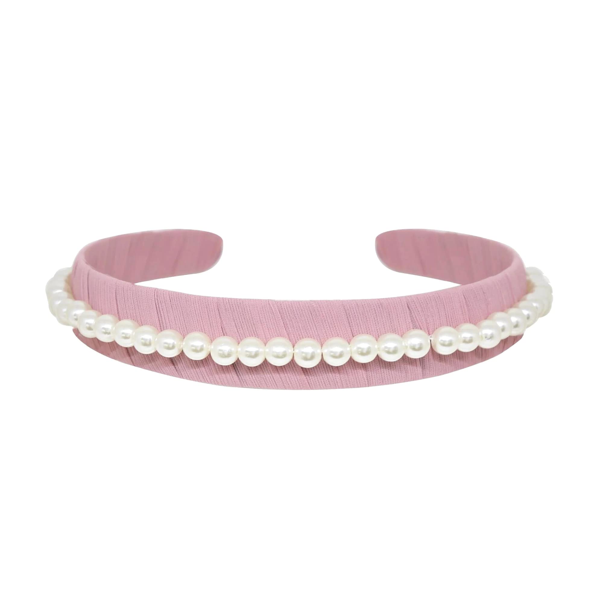 EttikaHeadband for Women | Hair Accessory | Classic Pearl Headband in White and Light Pink | Fabric Hair Accessories