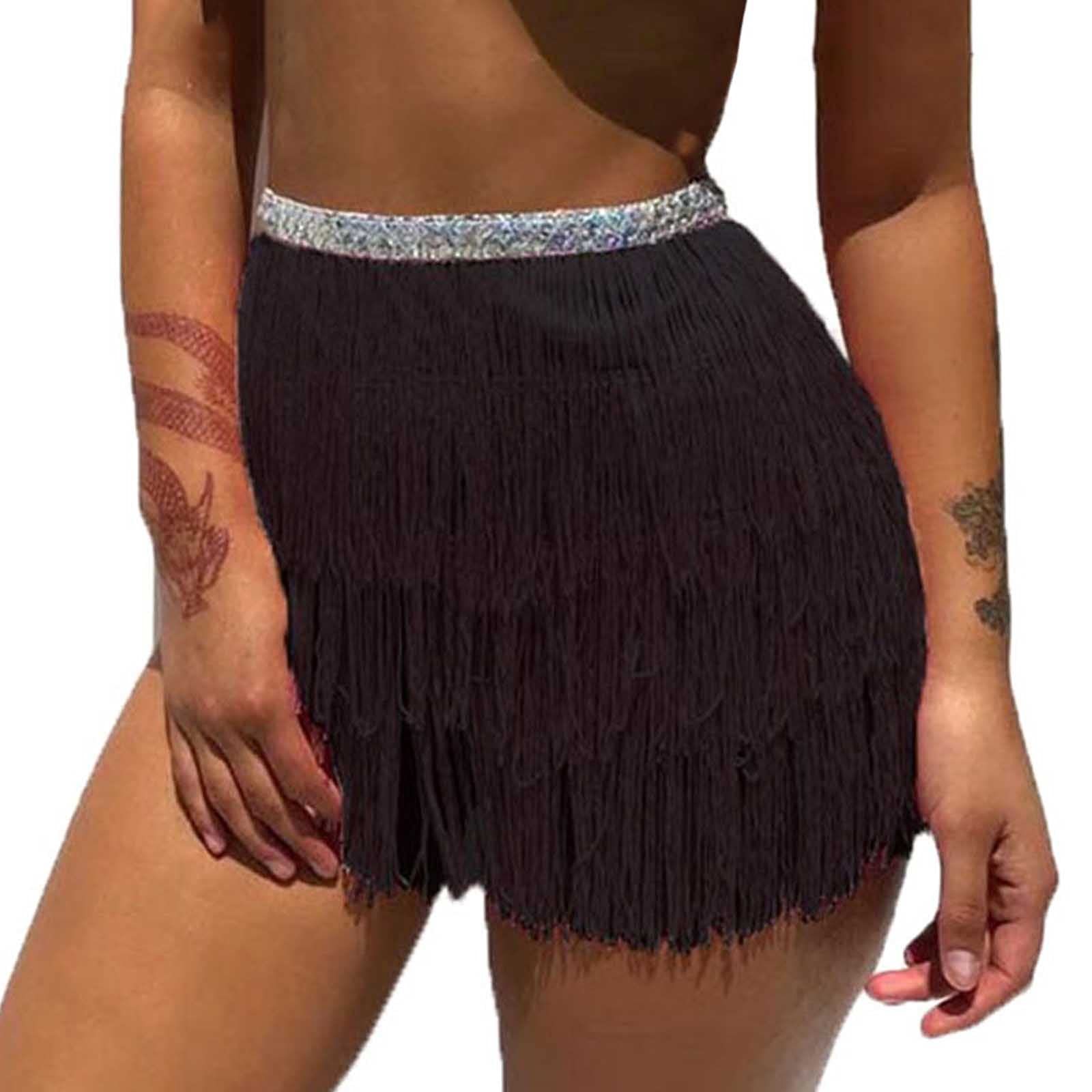 KakacoTassel Belly Dance Short Hip Scarf Sequins Costume Party Rave Skirts Fringe Hip Skirt for Women and Girls