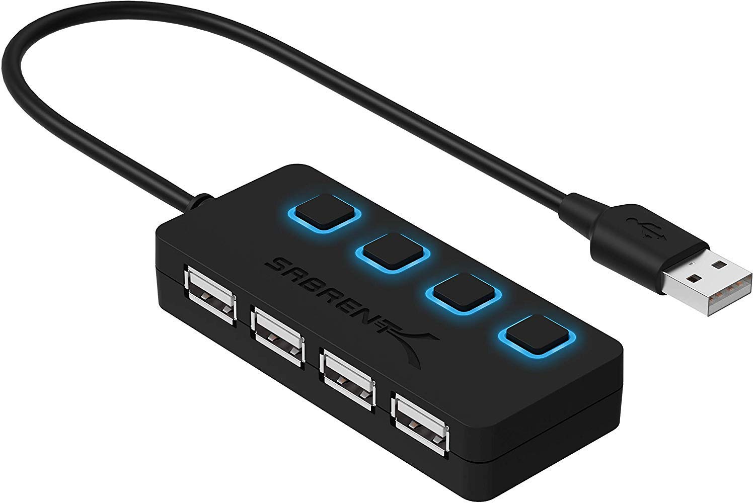 SABRENT 4 Port USB 2.0 Data Hub with Individual LED lit Power Switches [Charging NOT Supported] for Mac & PC (HB-UMLS)