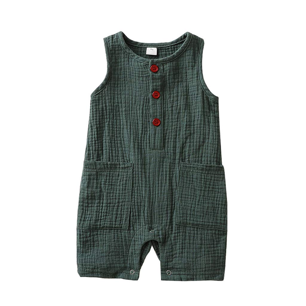 Digood Boys Summer Romper Clothes,Newborn Infant Baby Girls Boys Solid Linen Romper Jumpsuit with Pockets Outfits