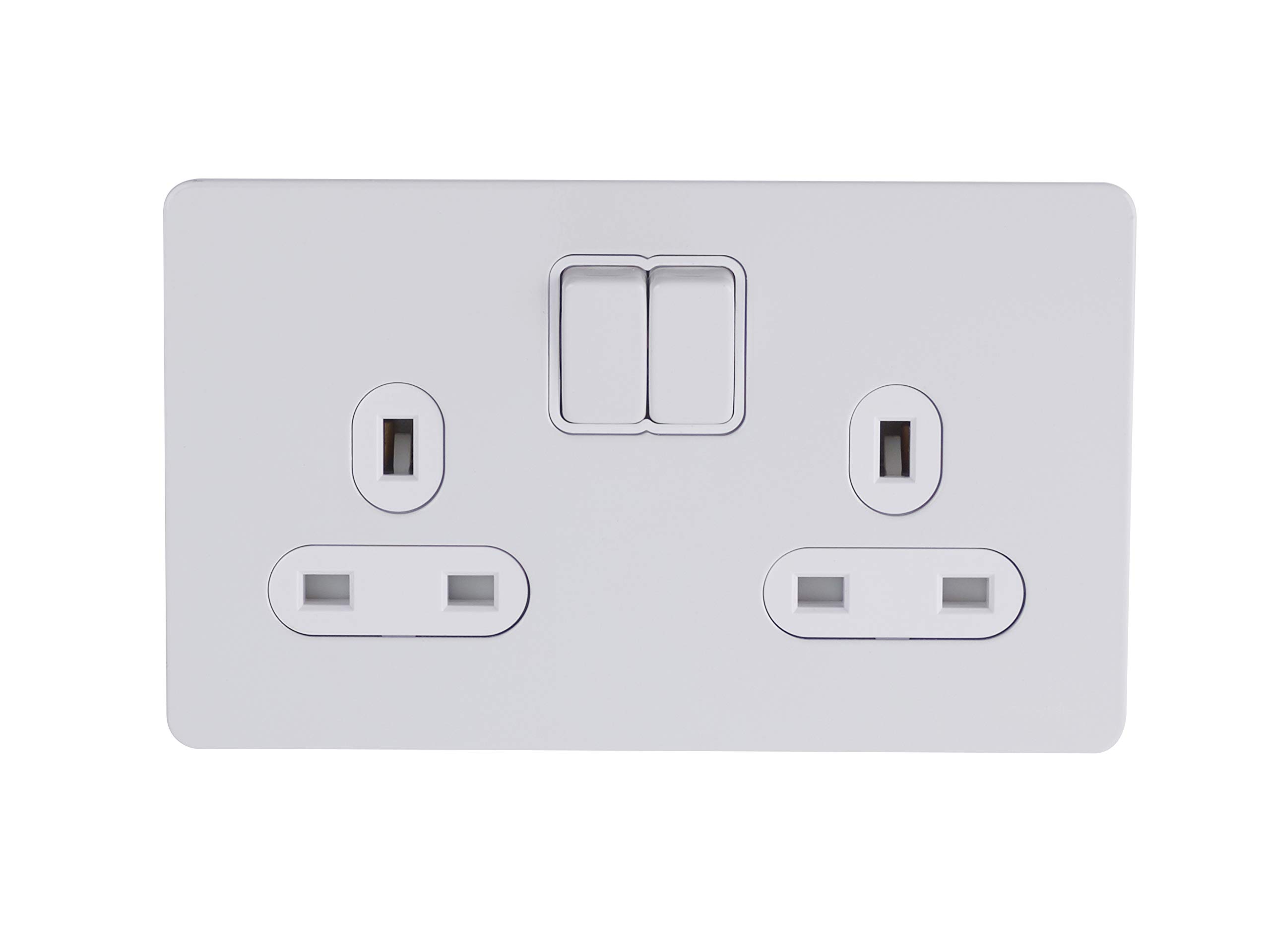 Schneider Electric GU3420DWPW 13A 2 Gangs Ultimate Screwless Flat Plate Double Pole Switch Socket, White Metal with White Insert