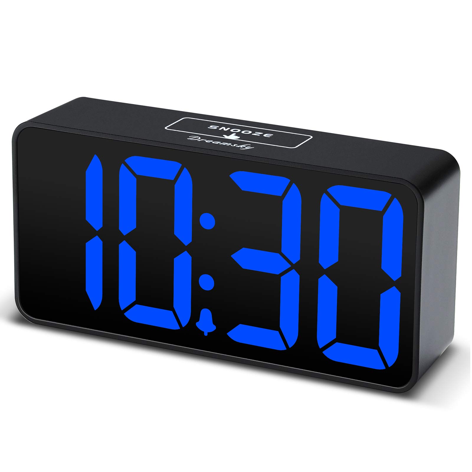 DreamSky Compact Digital Alarm Clock with USB Port for Charging, Adjustable Brightness Dimmer, Blue Bold Digit Display, Adjustable Alarm Volume, 12/24Hr, Snooze, Bedroom Desk Alarm Clock.