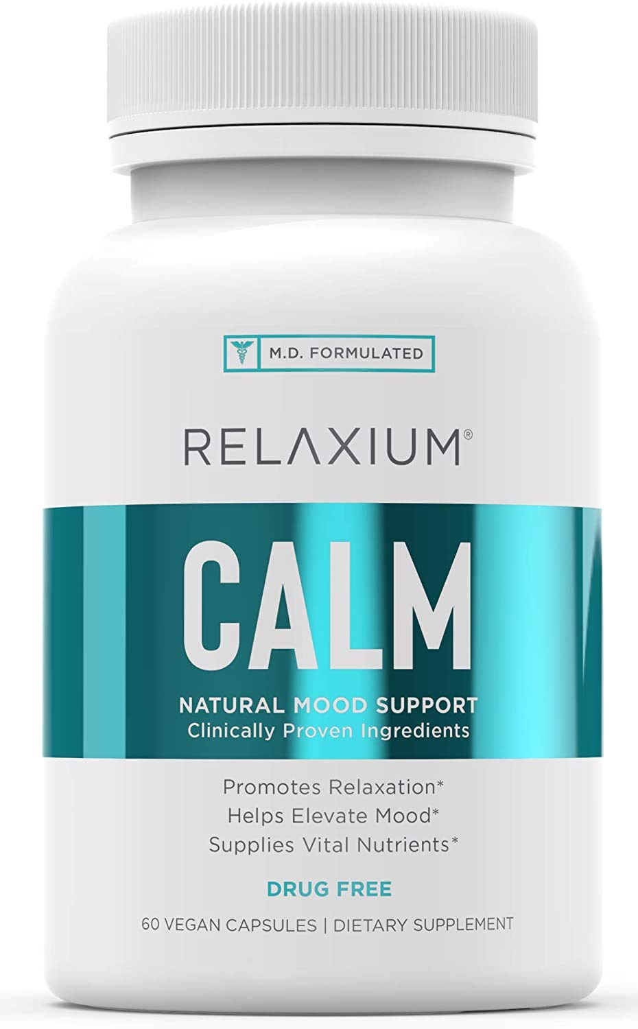 Relaxium Calm, Non-Habit Forming, Stress & Mood Support Supplement, Elevate Mood & Boost Relaxation with Ashwagandha, 5-HTP, GABA, Made in USA (60 Vegan Capsules, 30 Day Supply)