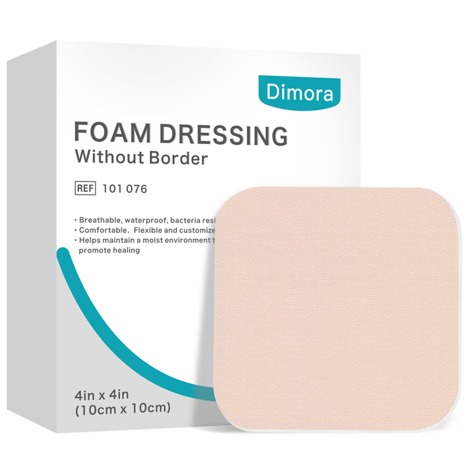 Dimora Foam Dressing, Sterile Non-Adhesive Hydrophilic Pads, Highly Absorbent 4"x4"(10 cm*10 cm) Pack of 10 Square Waterproof Dressing for Wound Care